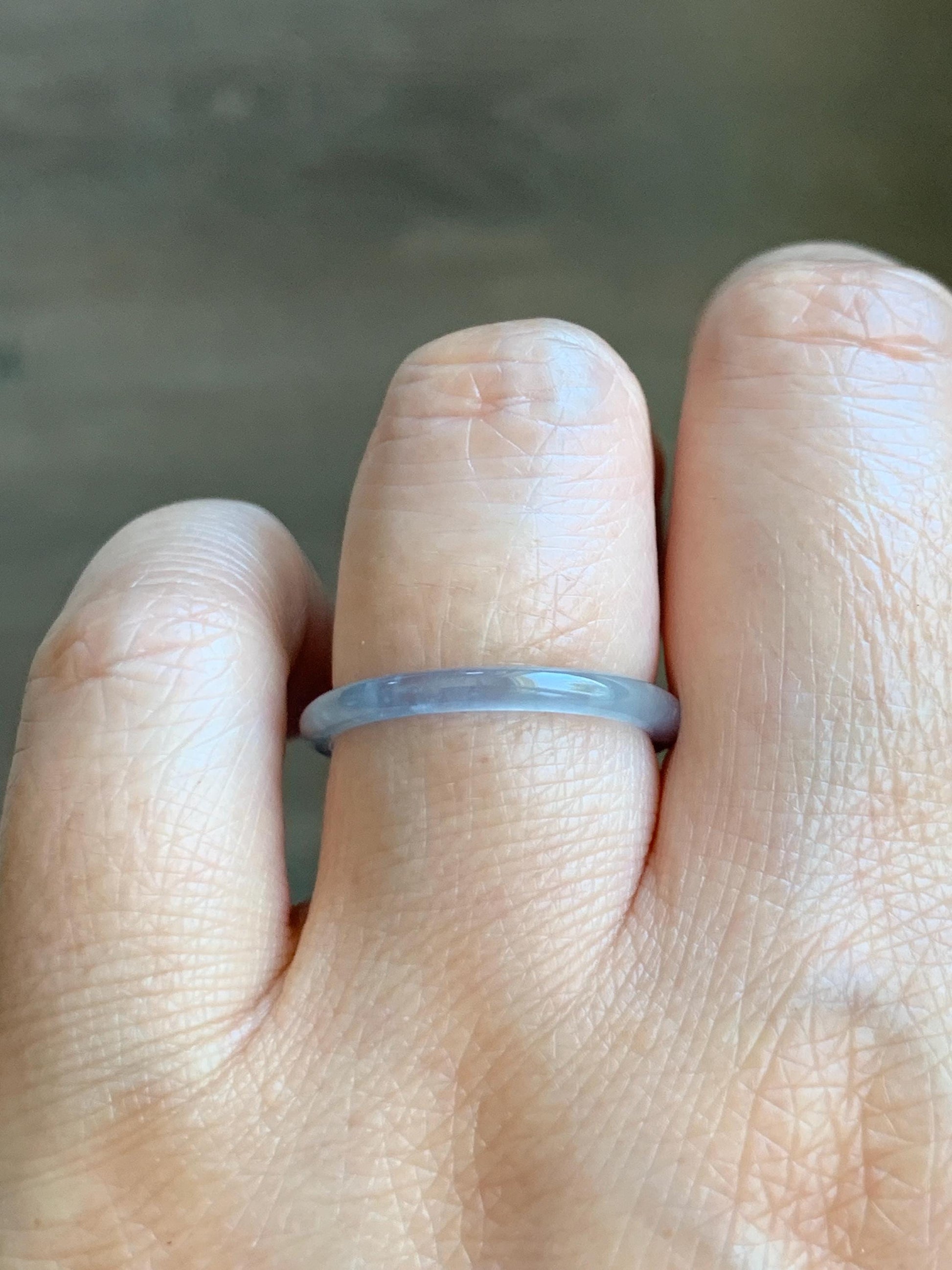 Natural Grade A Guatemalan Icy Highly Translucent Pastel Blue Jade Jadeite Band Ring Size 7.75 US 天然冰危起光浅蓝翡翠戒圈 LBW210E