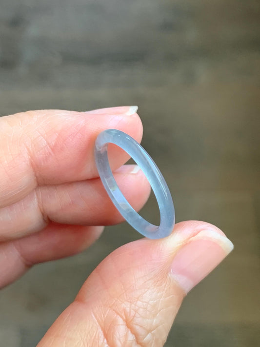 Natural Grade A Guatemalan Icy Highly Translucent Pastel Blue Jade Jadeite Band Ring Size 8.25 US 天然冰危起光浅蓝翡翠戒圈 LBW210D