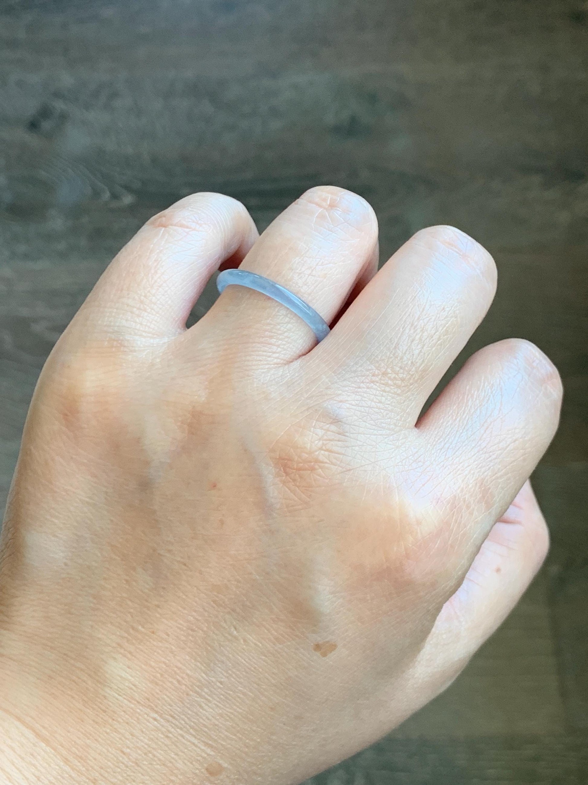 Natural Grade A Guatemalan Icy Highly Translucent Pastel Blue Jade Jadeite Band Ring Size 8.25 US 天然冰危起光浅蓝翡翠戒圈 LBW210D