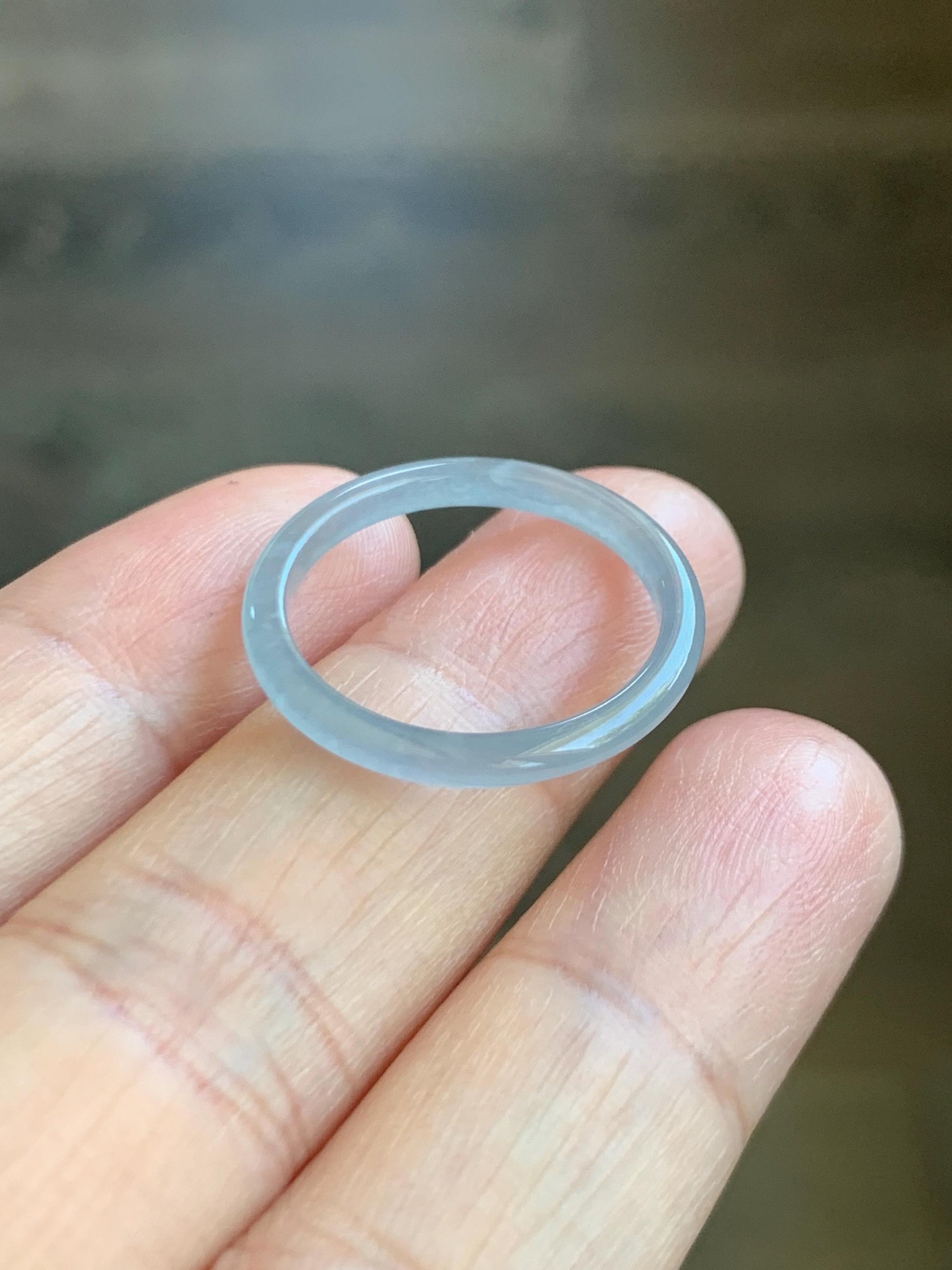 Natural Grade A Guatemalan Icy Highly Translucent Pastel Blue Jade Jadeite Band Ring Size 8.25 US 天然冰危起光浅蓝翡翠戒圈 LBW210D