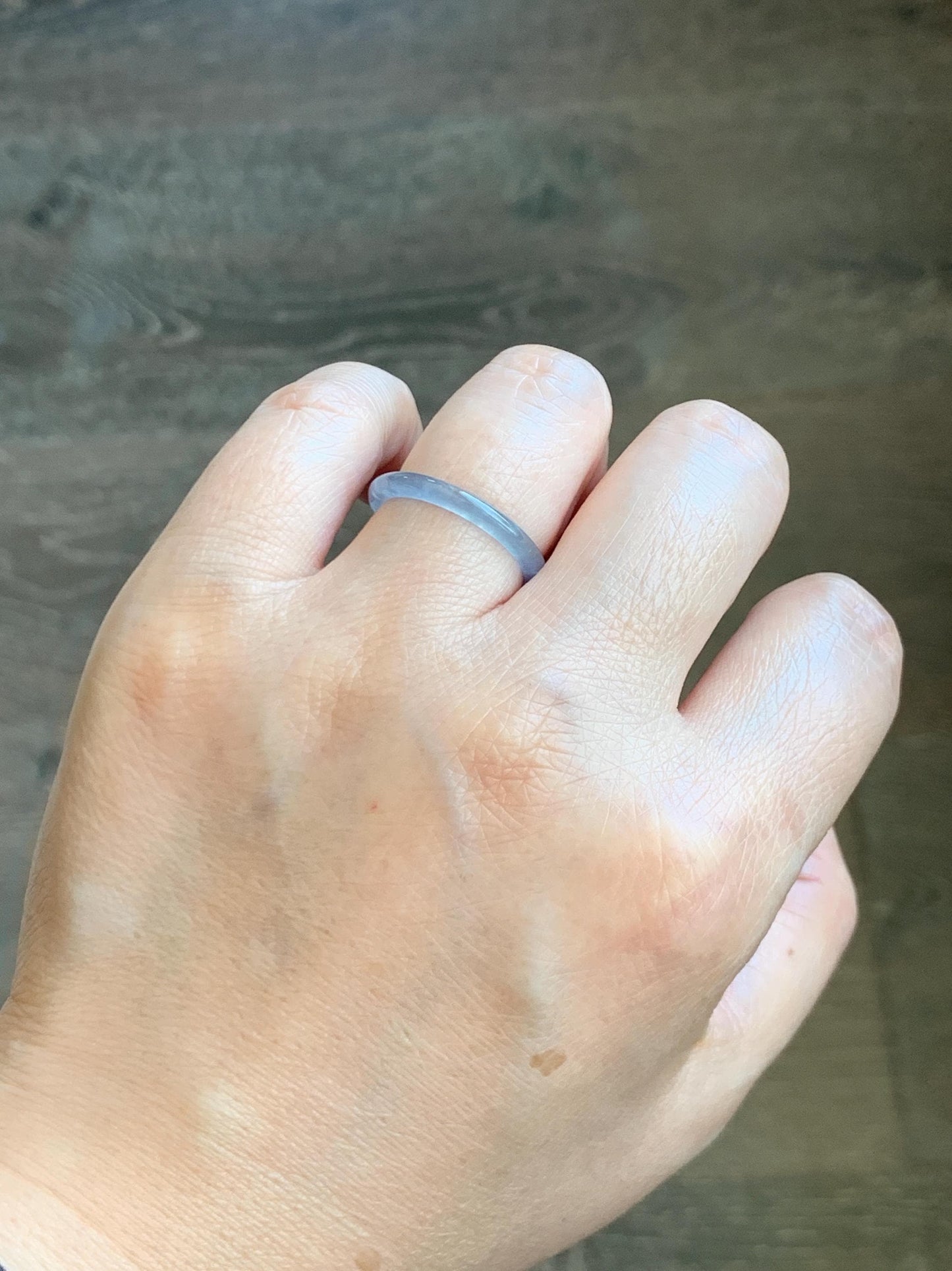 Natural Grade A Guatemalan Icy Highly Translucent Pastel Blue Jade Jadeite Band Ring Size 7.25 US 天然冰危起光浅蓝翡翠戒圈 LBW210C