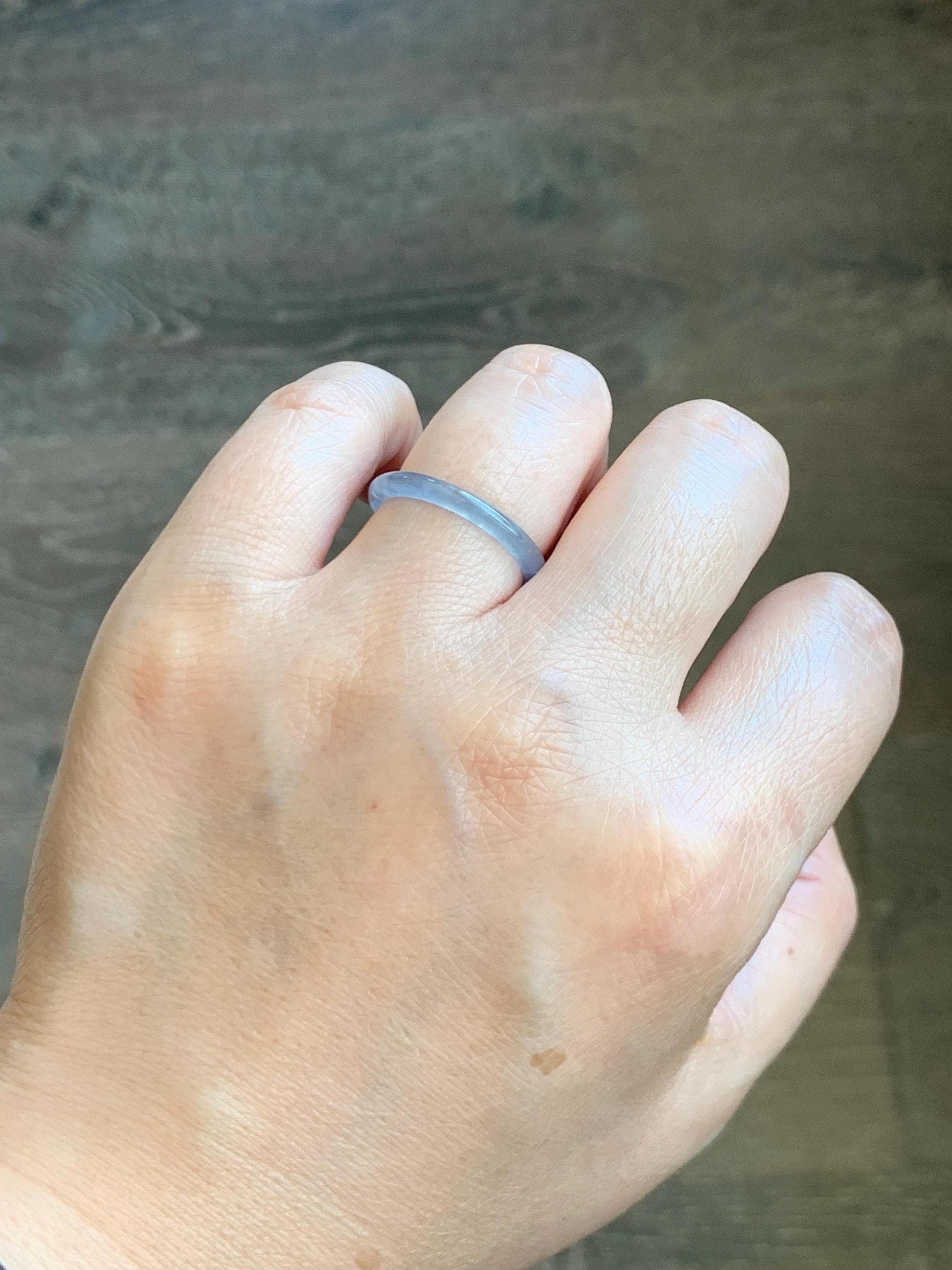 Natural Grade A Guatemalan Icy Highly Translucent Pastel Blue Jade Jadeite Band Ring Size 7.25 US 天然冰危起光浅蓝翡翠戒圈 LBW210C