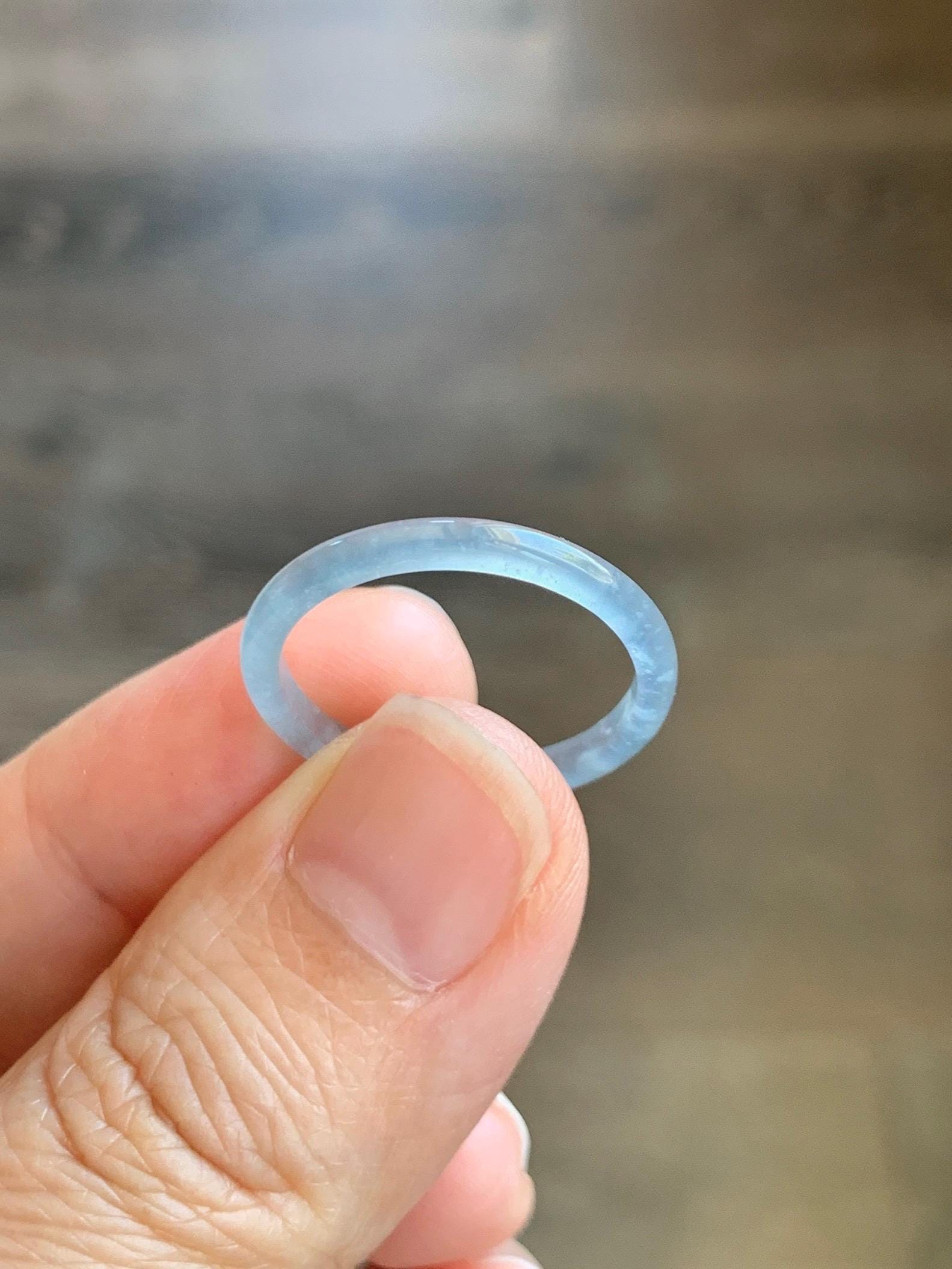 Natural Grade A Guatemalan Icy Highly Translucent Pastel Blue Jade Jadeite Band Ring Size 8.25 US 天然冰危起光浅蓝翡翠戒圈 LBW210B