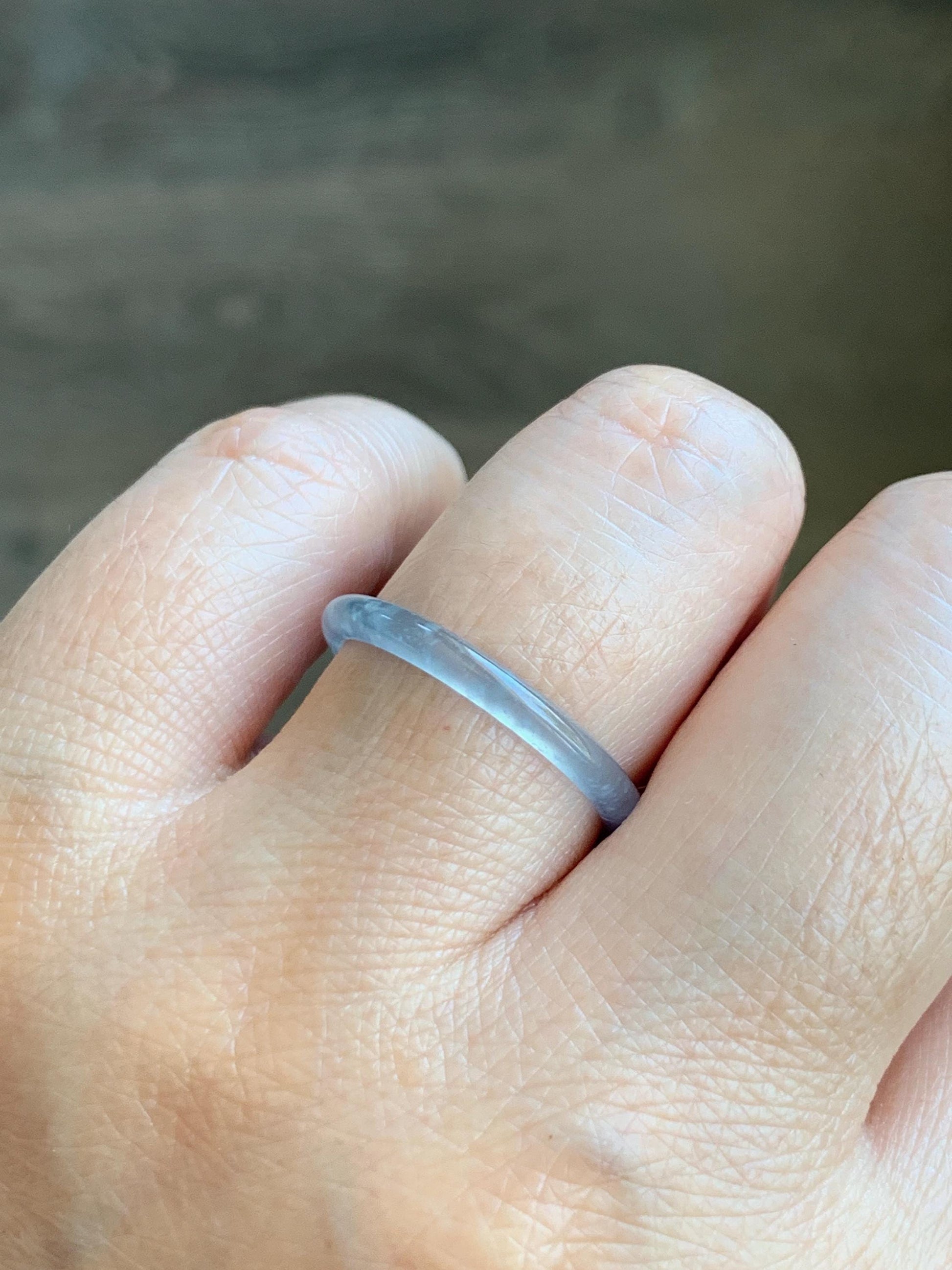 Natural Grade A Guatemalan Icy Highly Translucent Pastel Blue Jade Jadeite Band Ring Size 8.25 US 天然冰危起光浅蓝翡翠戒圈 LBW210B