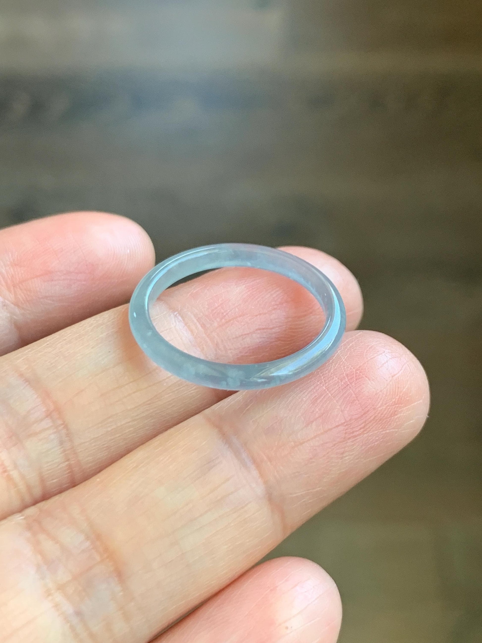 Natural Grade A Guatemalan Icy Highly Translucent Pastel Blue Jade Jadeite Band Ring Size 8.25 US 天然冰危起光浅蓝翡翠戒圈 LBW210B