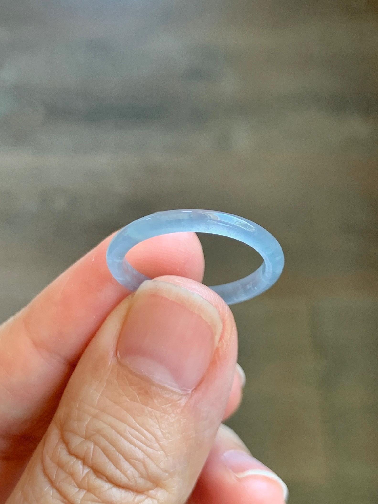 Natural Grade A Guatemalan Icy Highly Translucent Pastel Blue Jade Jadeite Band Ring Size 7.25 US 天然冰危起光浅蓝翡翠戒圈 LBW210A
