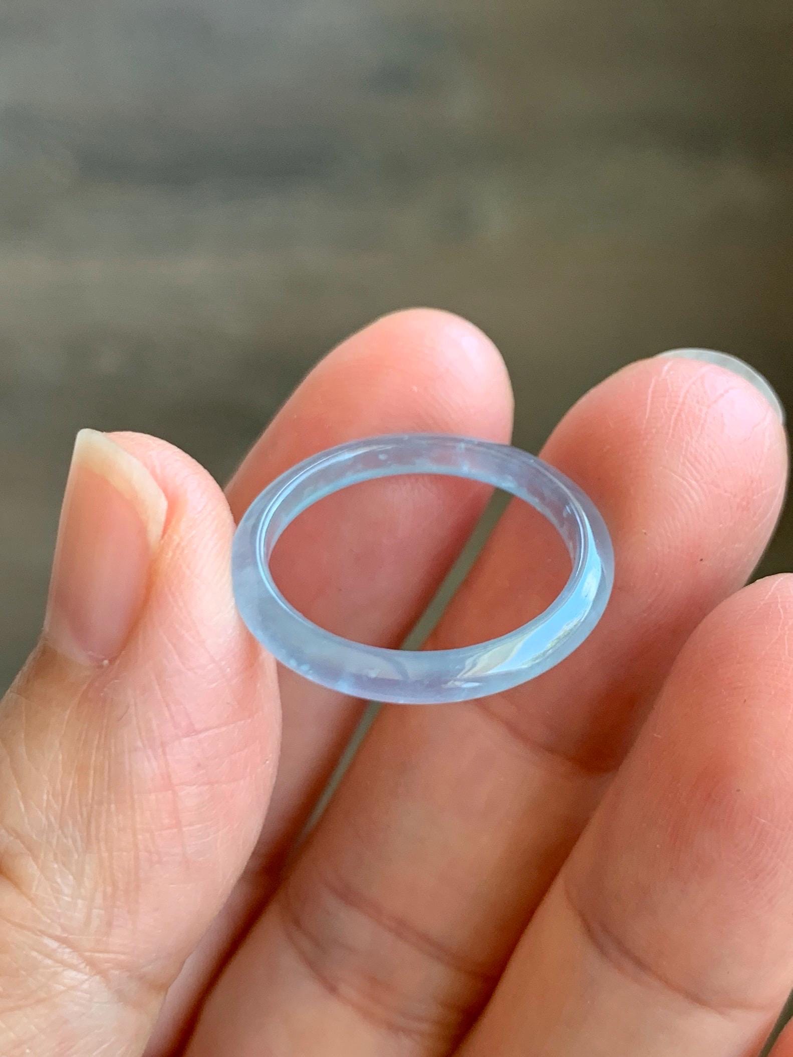 Natural Grade A Guatemalan Icy Highly Translucent Pastel Blue Jade Jadeite Band Ring Size 7.25 US 天然冰危起光浅蓝翡翠戒圈 LBW210A