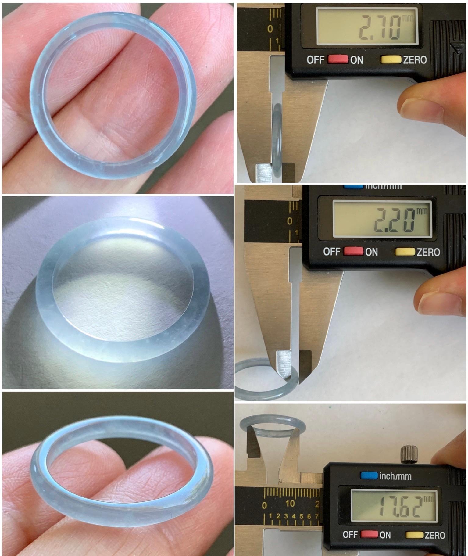 Natural Grade A Guatemalan Icy Highly Translucent Pastel Blue Jade Jadeite Band Ring Size 7.25 US 天然冰危起光浅蓝翡翠戒圈 LBW210A