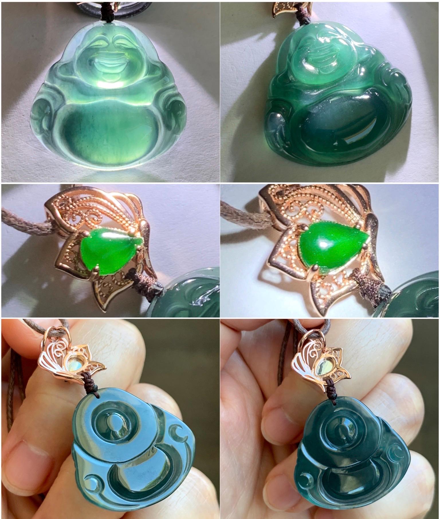 Natural Grade A Guatemalan Icy Translucent Dark Indigo Blue Jadeite Buddha Pendant Green Jadeite Bail Sterling Silver 天然冰危老种深蓝翡翠佛公危绿顶珠吊坠 NZF