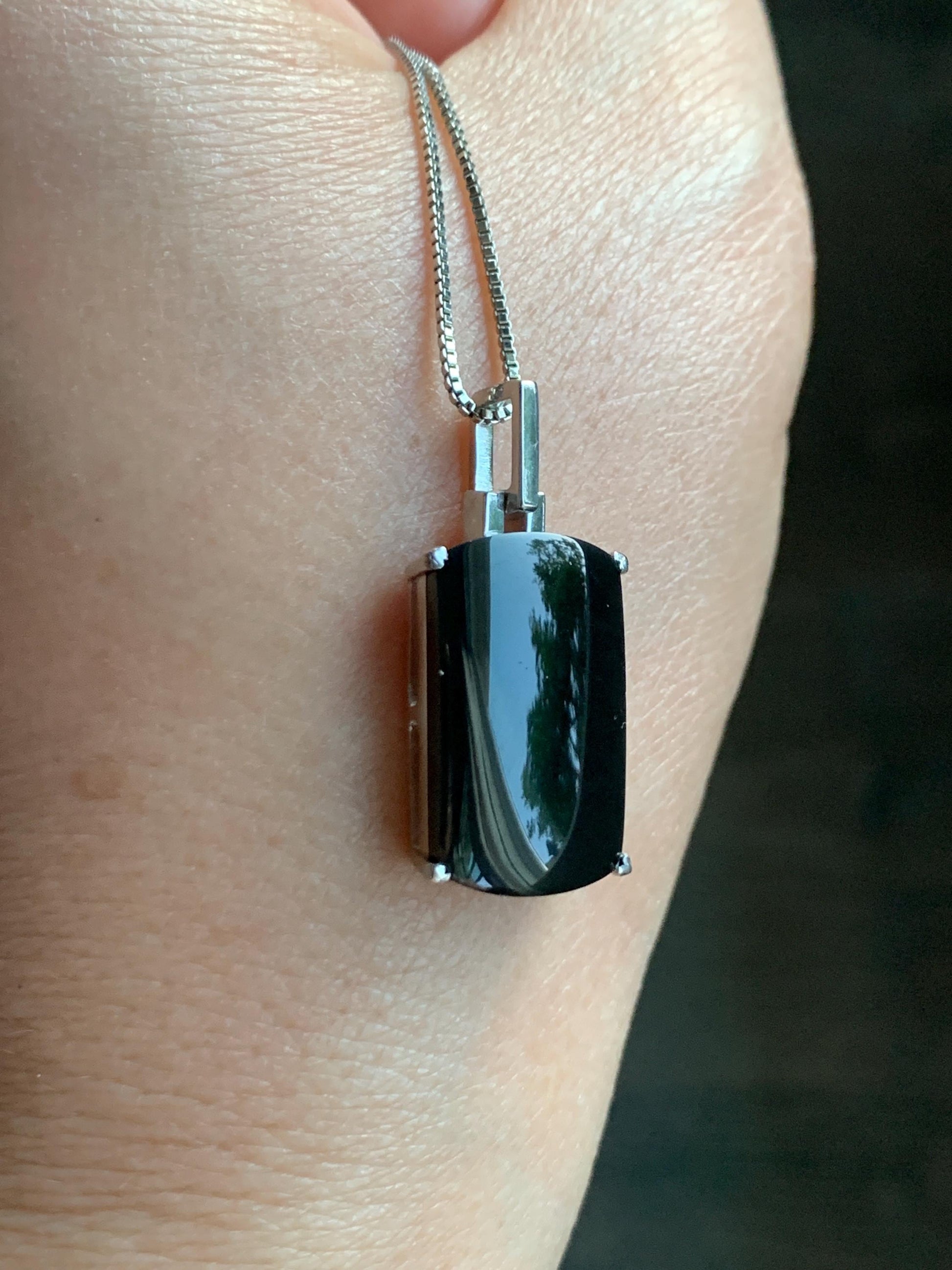 Certified Natural Grade A Opaque Intense Black Jadeite Wu Shi Pai Saddle Cabochon Pendant Sterling Silver 4g 天然墨翠银镶马鞍无事牌封底吊坠 7418