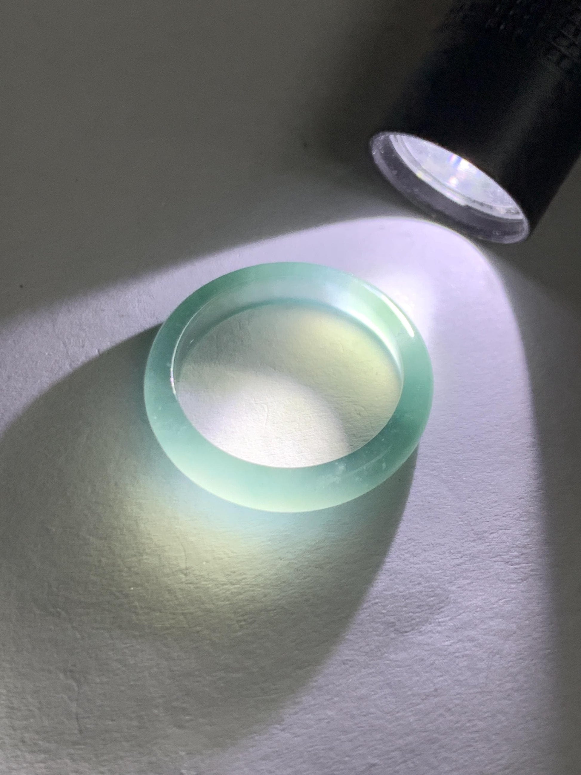Natural Grade A Guatemalan Icy Highly Translucent Gelatinous Pastel Teal Blue Jade Jadeite Band Ring Size 6.75 US 天然冰危淡蓝起光翡翠戒圈 WZC44-I