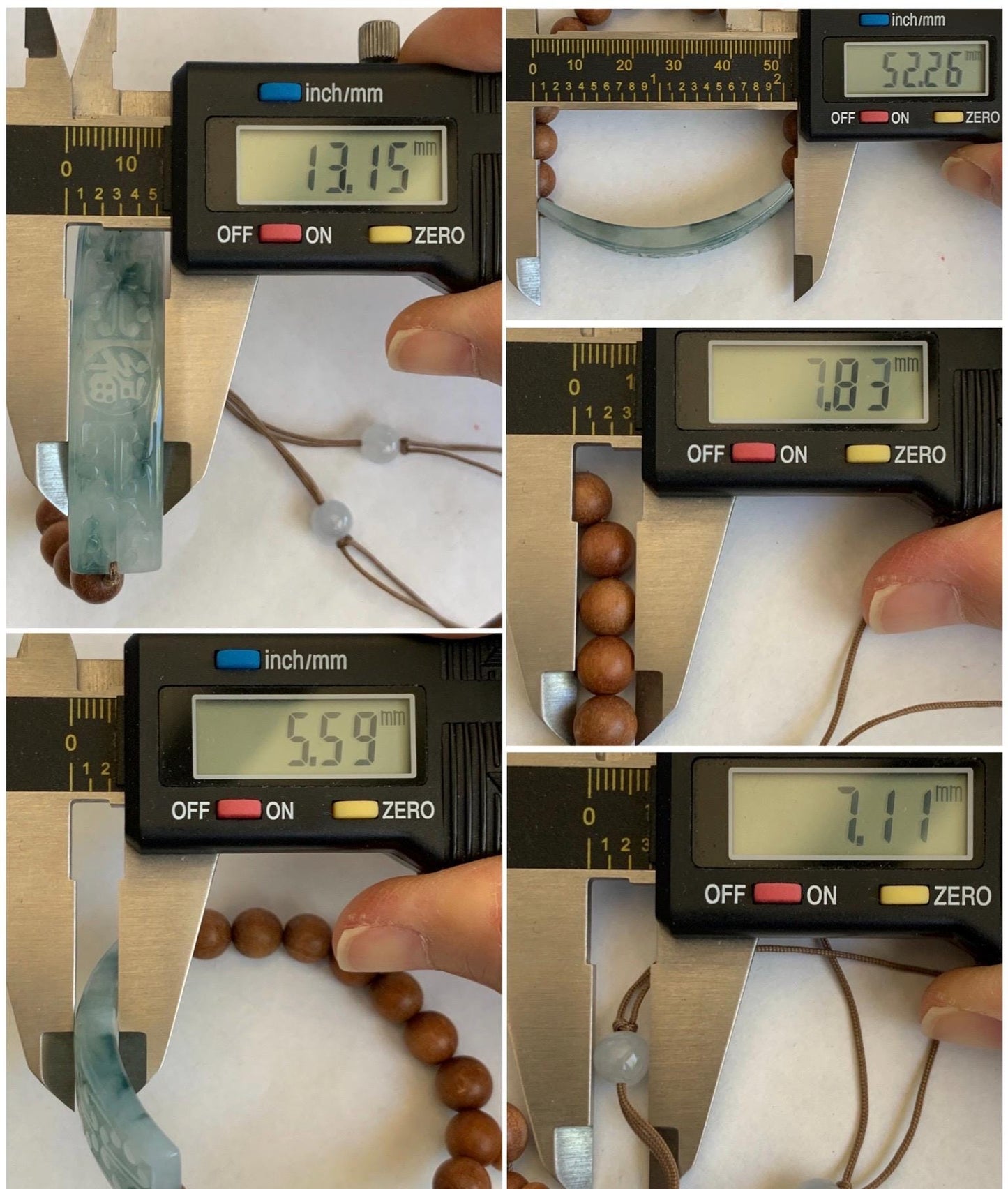 Natural Grade A Icy Translucent Gelatinous Pastel Blue Teal Blue Marbled Jadeite Cuff Wood Beads Beaded Bracelet 7.25" 天然冰胶蓝花翡翠手牌木珠手串 PLP250
