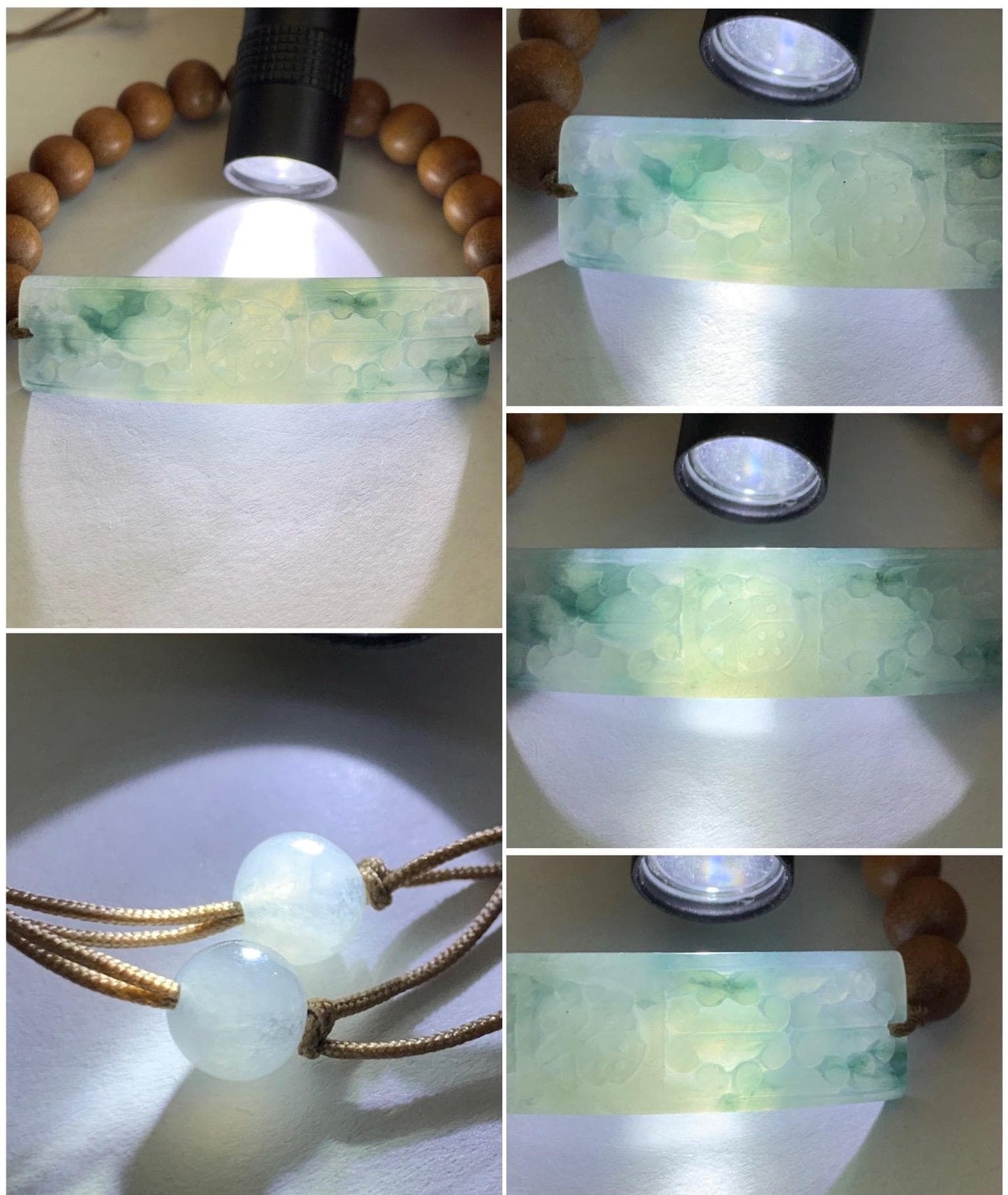 Natural Grade A Icy Translucent Gelatinous Pastel Blue Teal Blue Marbled Jadeite Cuff Wood Beads Beaded Bracelet 7.25" 天然冰胶蓝花翡翠手牌木珠手串 PLP250
