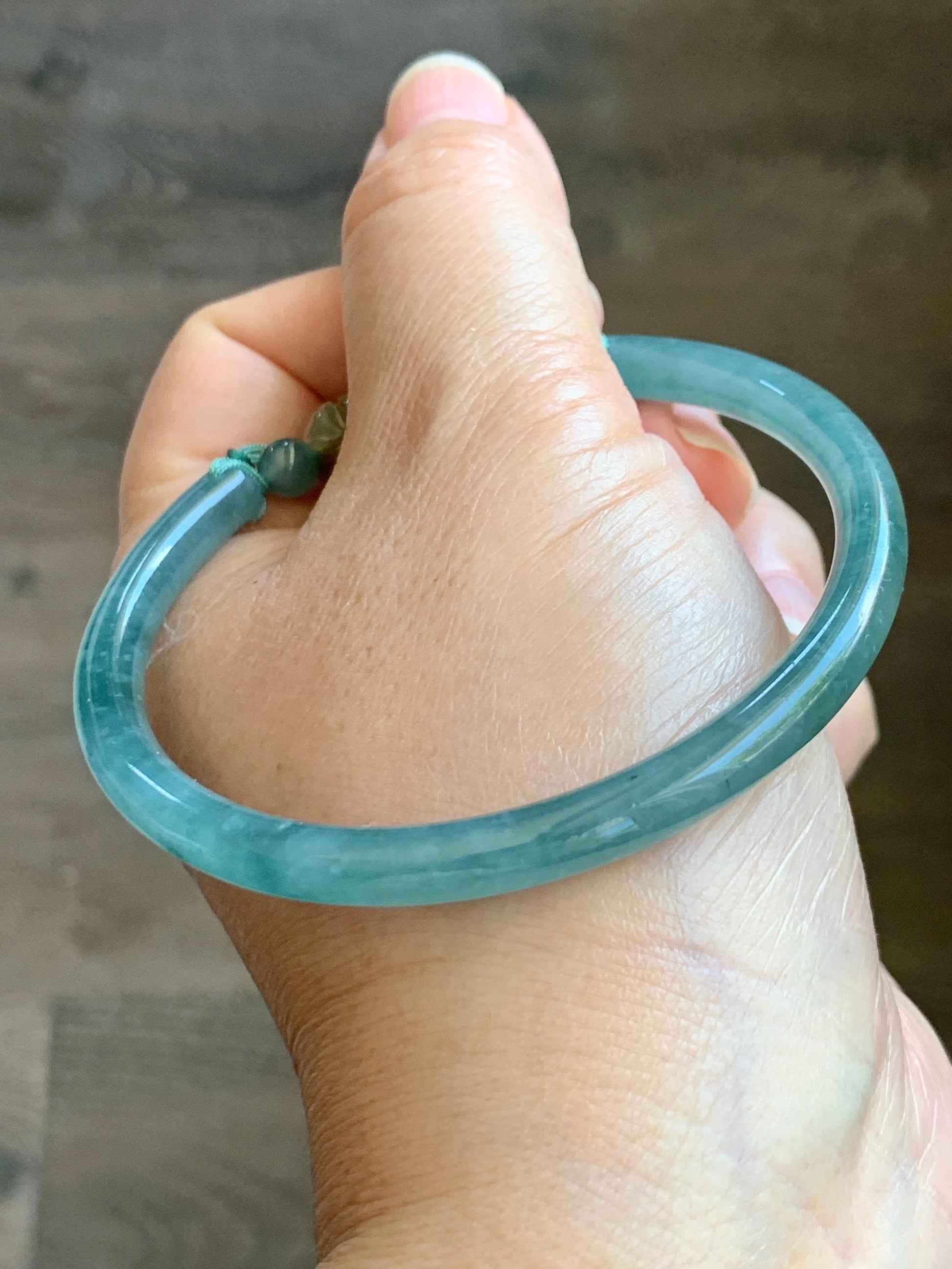 Natural Grade A Guatemalan Icy Translucent Light Green Marbled Jadeite Open Bangle Bracelet Sterling Silver Charms 53mm 天然冰胶危浅绿飘花翡翠半镯 WQP266