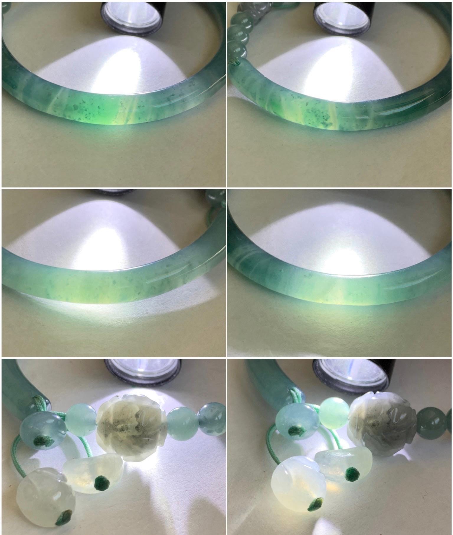 Natural Grade A Guatemalan Icy Highly Translucent Light Blue Jade Jadeite Open Bangle Bracelet Ruyi Lock Charms 54mm 18g 天然冰胶危浅蓝翡翠半镯 WTL397