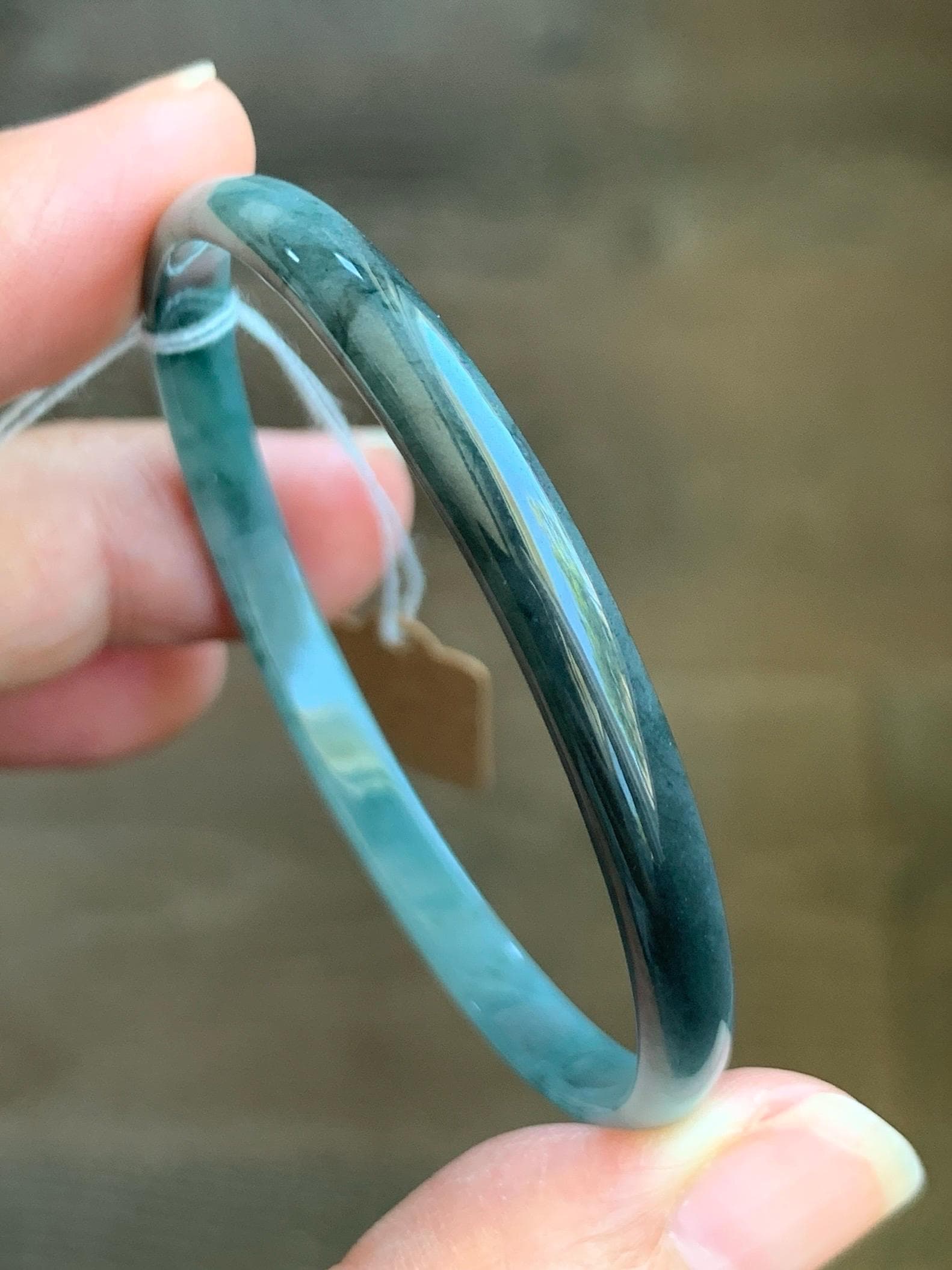Certified Natural Grade A Guatemalan Icy Translucent Dusty Teal Blue Wuji Marbled Jadeite Slim Bangle Bracelet 52mm 6.72g 天然冰危蓝乌鸡细款翡翠手镯 7097