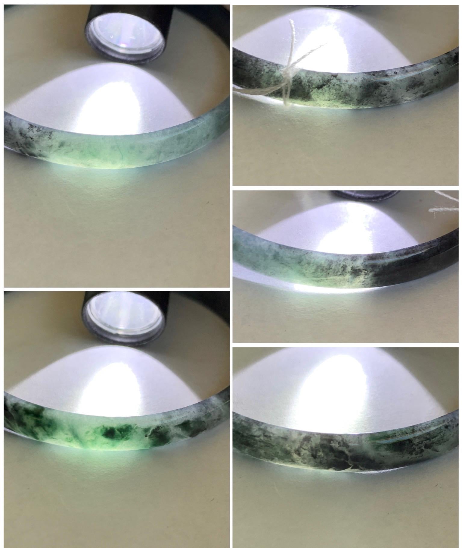 Certified Natural Grade A Guatemalan Icy Translucent Dark Teal Blue Wuji Marbled Jadeite Slim Bangle Bracelet 52.2mm 8g 天然冰危蓝乌鸡细款翡翠手镯 7098