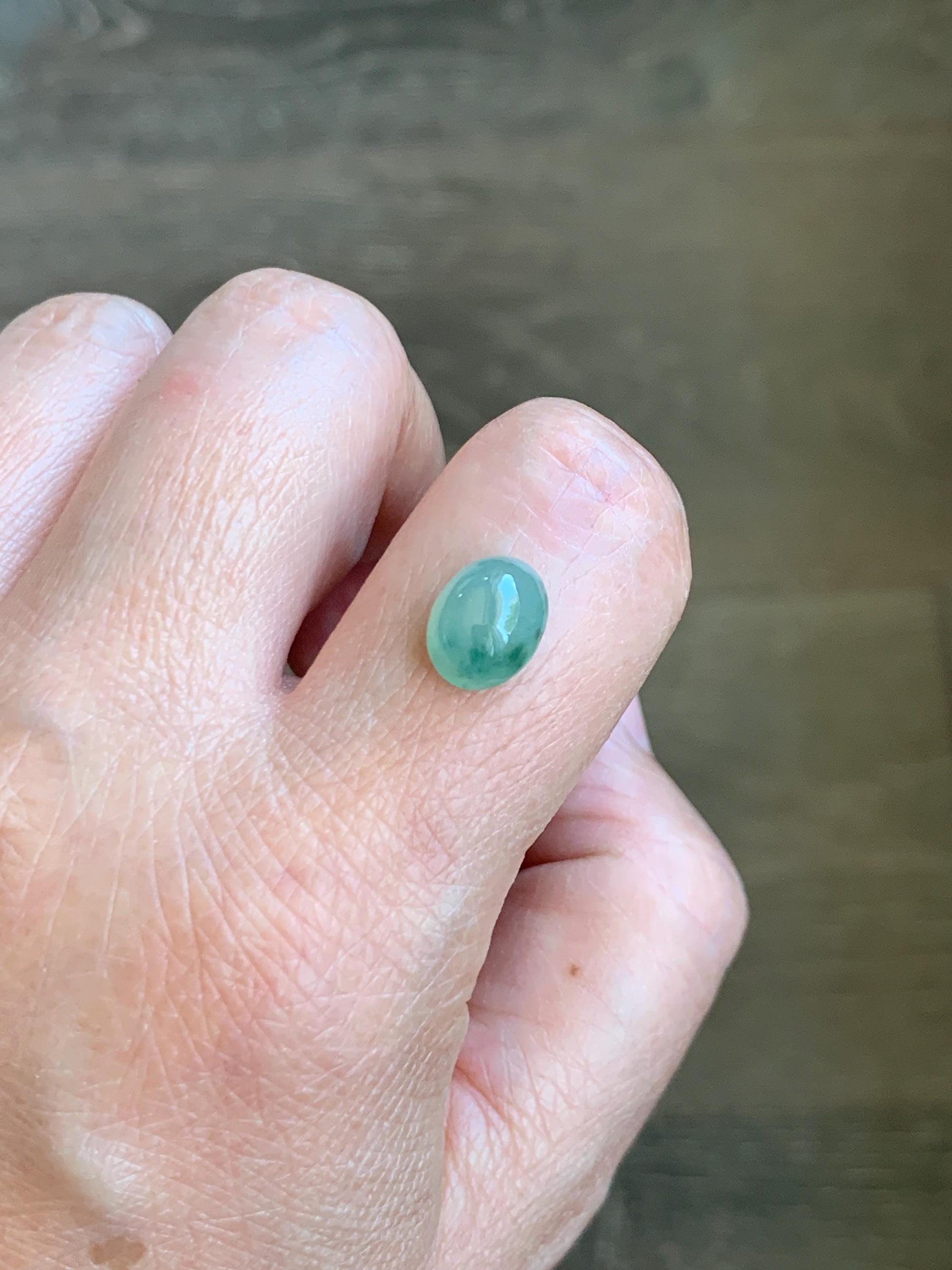 Natural Grade A Icy Highly Translucent Gelatinous Green Marbled Jade Jadeite Oval Cabochon Loose Stone 10.1x7.8x5.7mm 天然冰胶飘花翡翠椭圆蛋面 XPM66