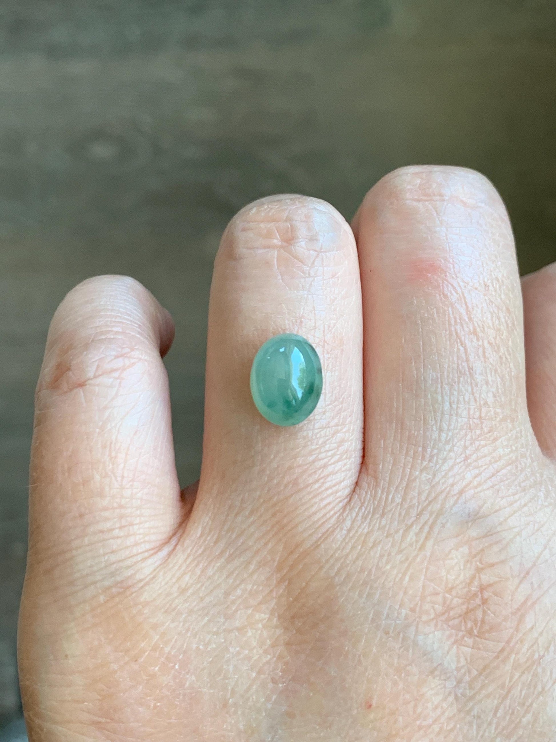 Natural Grade A Icy Highly Translucent Gelatinous Green Marbled Jade Jadeite Oval Cabochon Loose Stone 10.1x7.8x5.7mm 天然冰胶飘花翡翠椭圆蛋面 XPM66