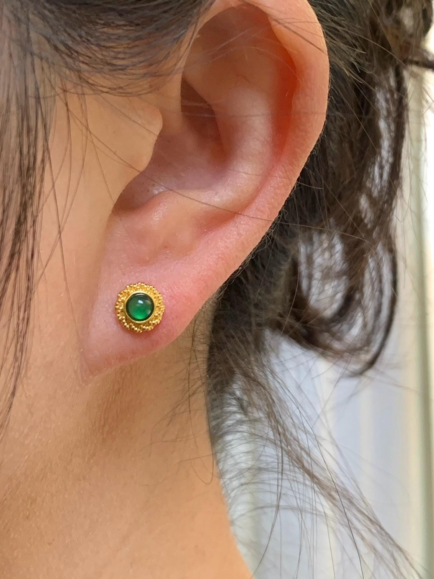 Petite Natural Grade A Guatemalan Icy Highly Translucent Vibrant Green Jade Jadeite Stud Earrings Sterling Silver YG 天然冰危绿翡翠银耳钉 XWD45