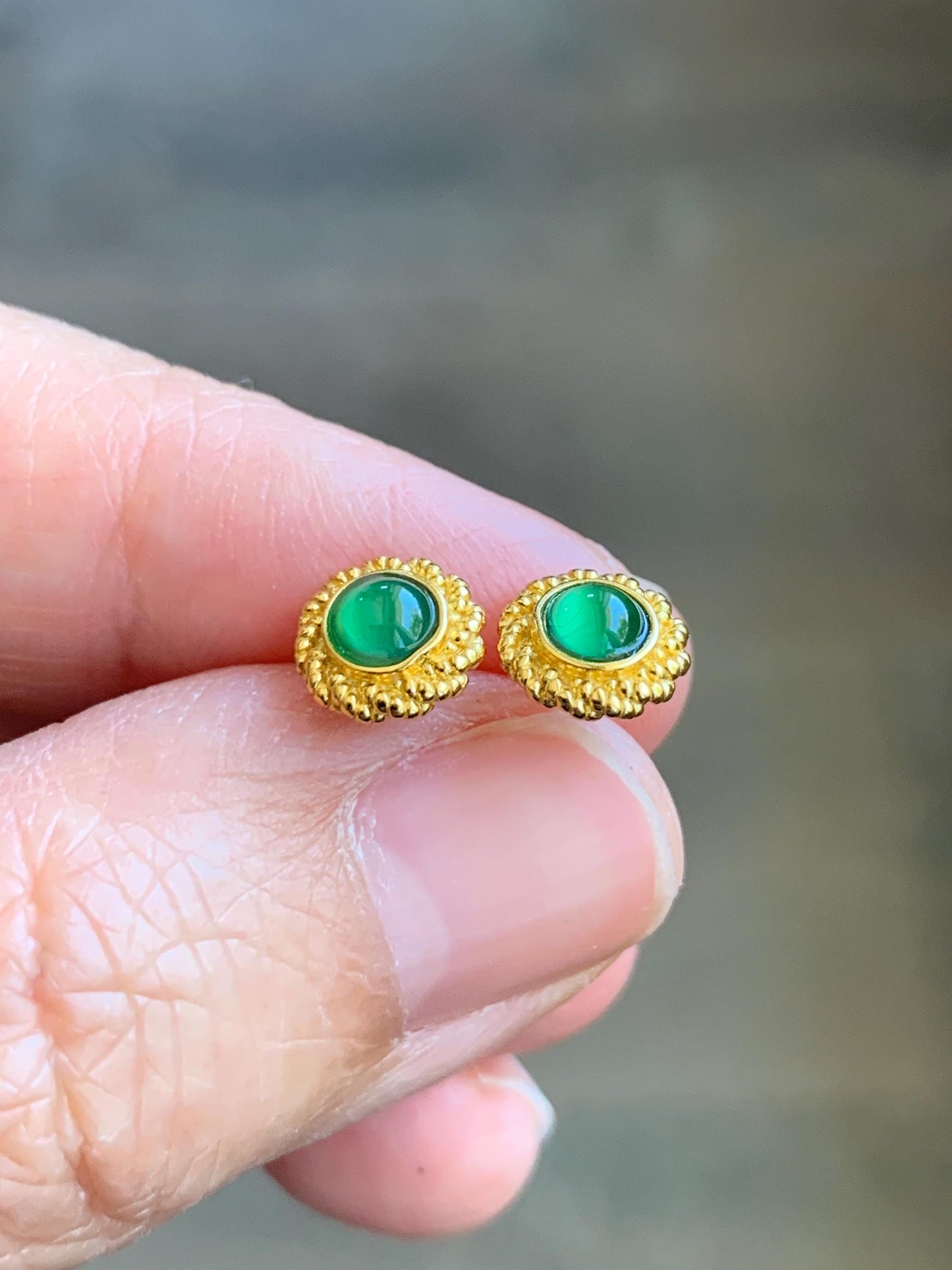 Petite Natural Grade A Guatemalan Icy Highly Translucent Vibrant Green Jade Jadeite Stud Earrings Sterling Silver YG 天然冰危绿翡翠银耳钉 XWD45