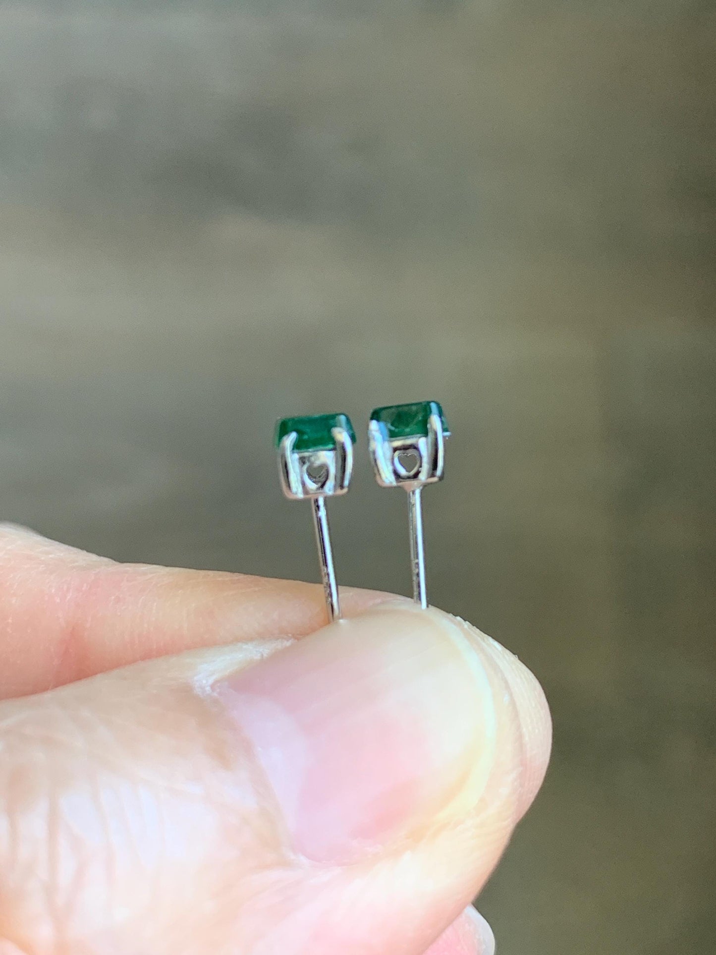 Natural Grade A Guatemalan Icy Translucent Vibrant Green Jade Jadeite Rectangle Cabochon Stud Earrings Sterling Silver 天然冰危绿翡翠银镶耳钉 XFT55-Y