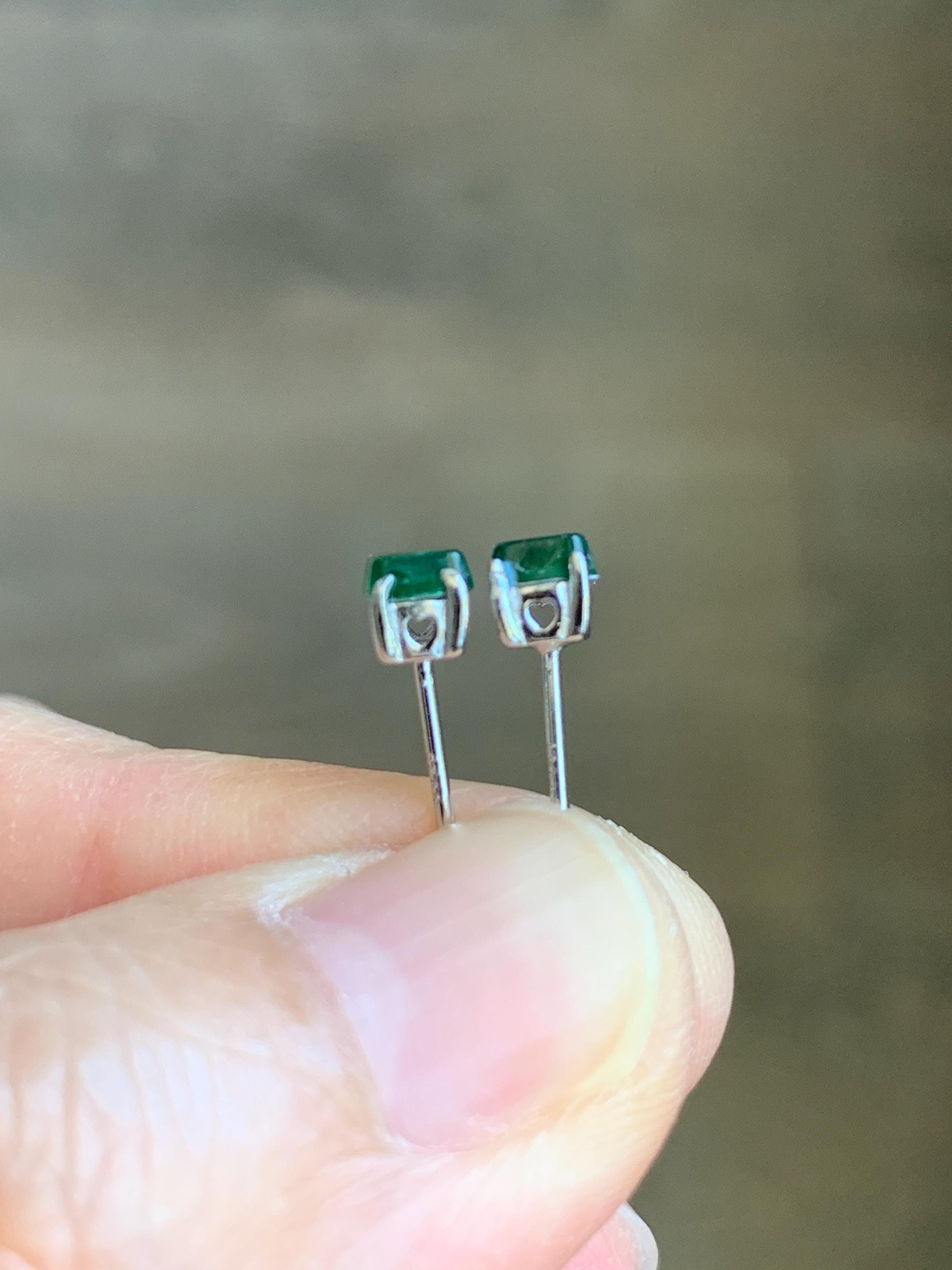 Natural Grade A Guatemalan Icy Translucent Vibrant Green Jade Jadeite Rectangle Cabochon Stud Earrings Sterling Silver 天然冰危绿翡翠银镶耳钉 XFT55-Y