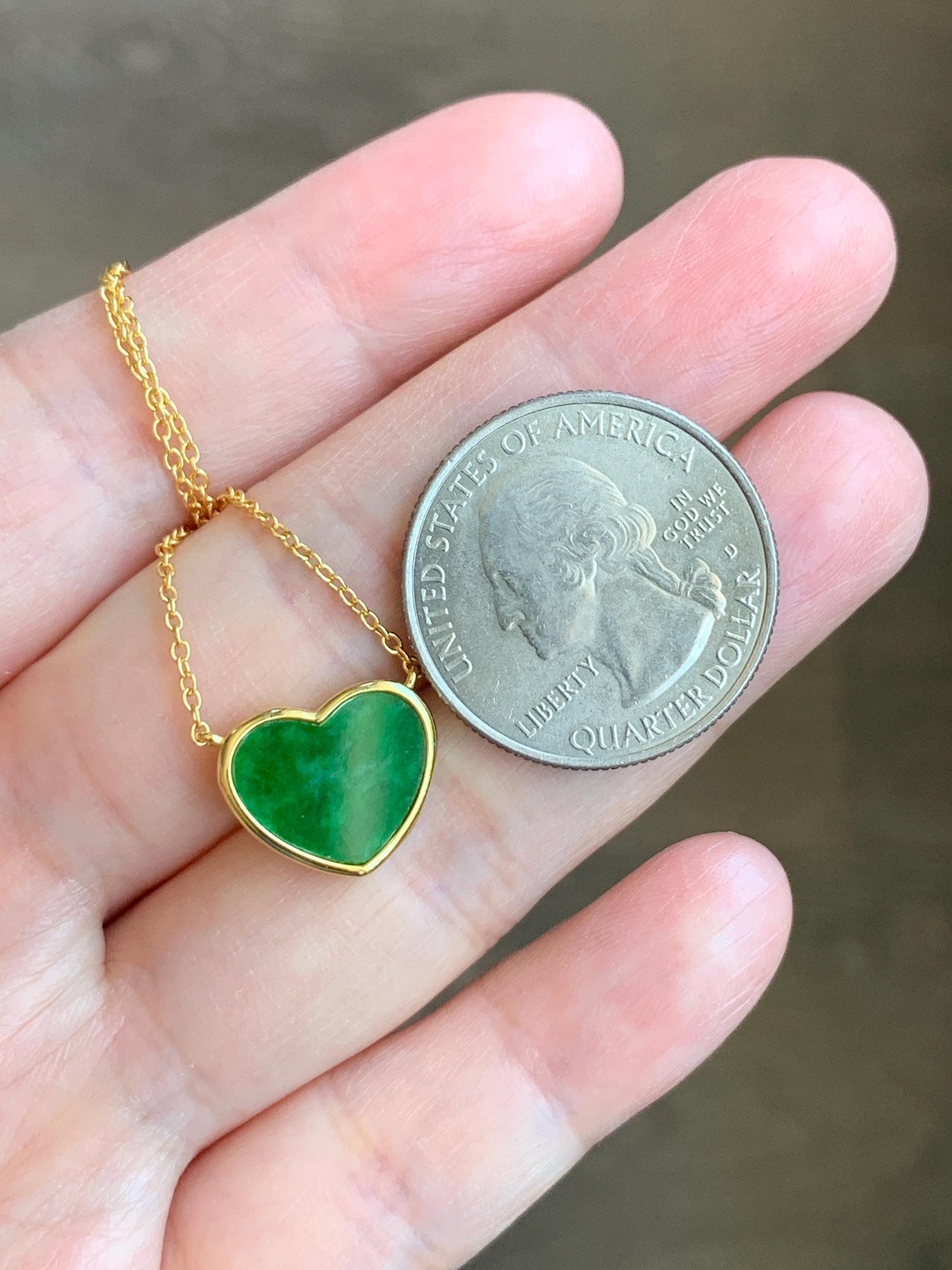 Certified Natural Grade A Translucent Vibrant Green Jadeite Heart Pendant Necklace Sterling Silver YG Overlay 天然花青爱心翡翠蛋面银镶锁骨链套链 1668