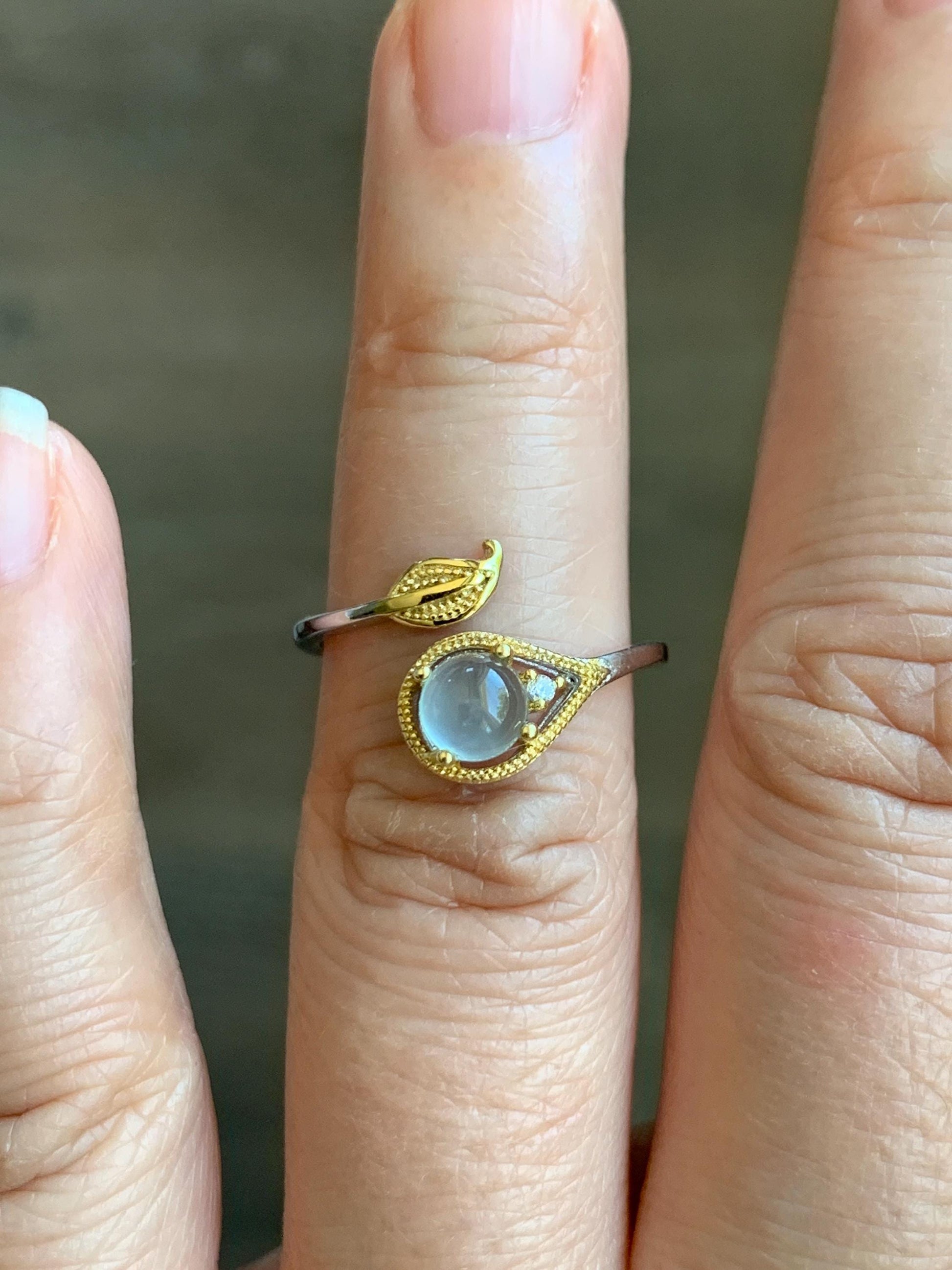 Natural Grade A Guatemalan Icy Highly Translucent Pastel Blue Jadeite Open Band Ring Sterling Silver Size Adjustable 天然冰危淡蓝翡翠开口银镶戒指 MWL150C