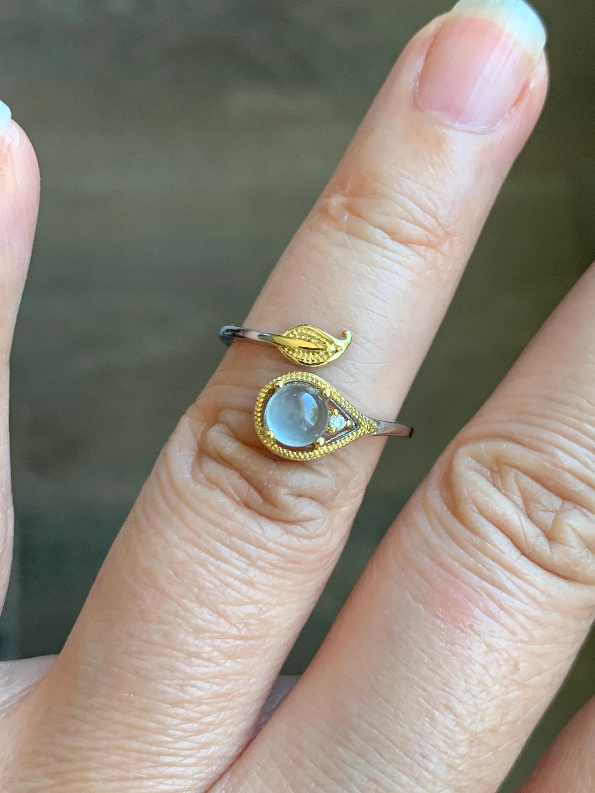 Natural Grade A Guatemalan Icy Highly Translucent Pastel Blue Jadeite Open Band Ring Sterling Silver Size Adjustable 天然冰危淡蓝翡翠开口银镶戒指 MWL150C