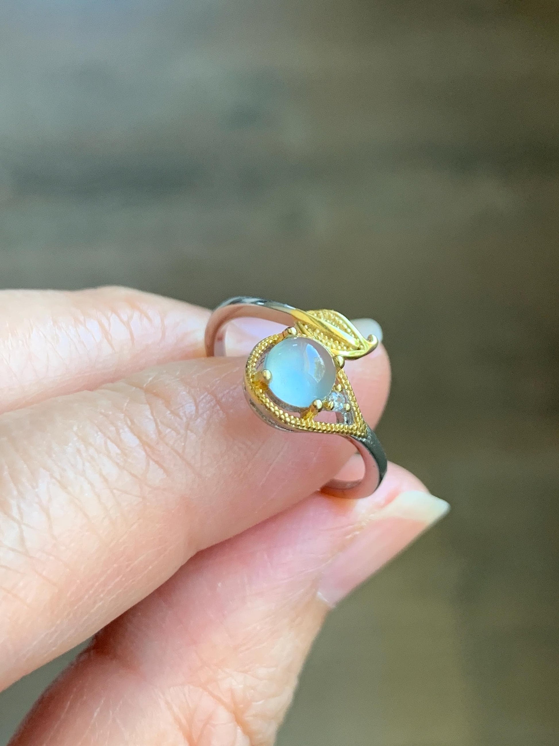 Natural Grade A Guatemalan Icy Highly Translucent Pastel Blue Jadeite Open Band Ring Sterling Silver Size Adjustable 天然冰危淡蓝翡翠开口银镶戒指 MWL150C