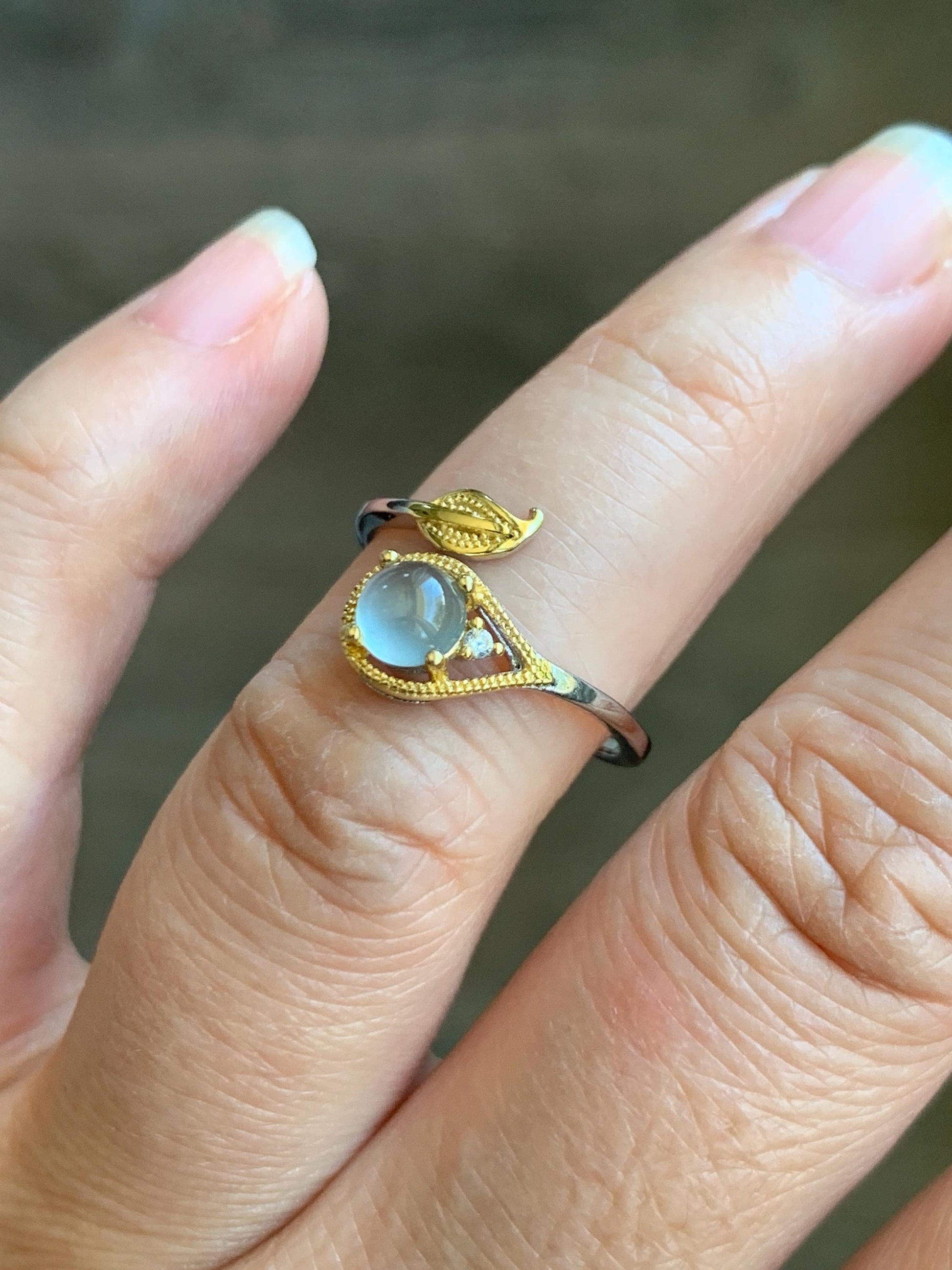 Natural Grade A Guatemalan Icy Highly Translucent Pastel Blue Jadeite Open Band Ring Sterling Silver Size Adjustable 天然冰危淡蓝翡翠开口银镶戒指 MWL150C