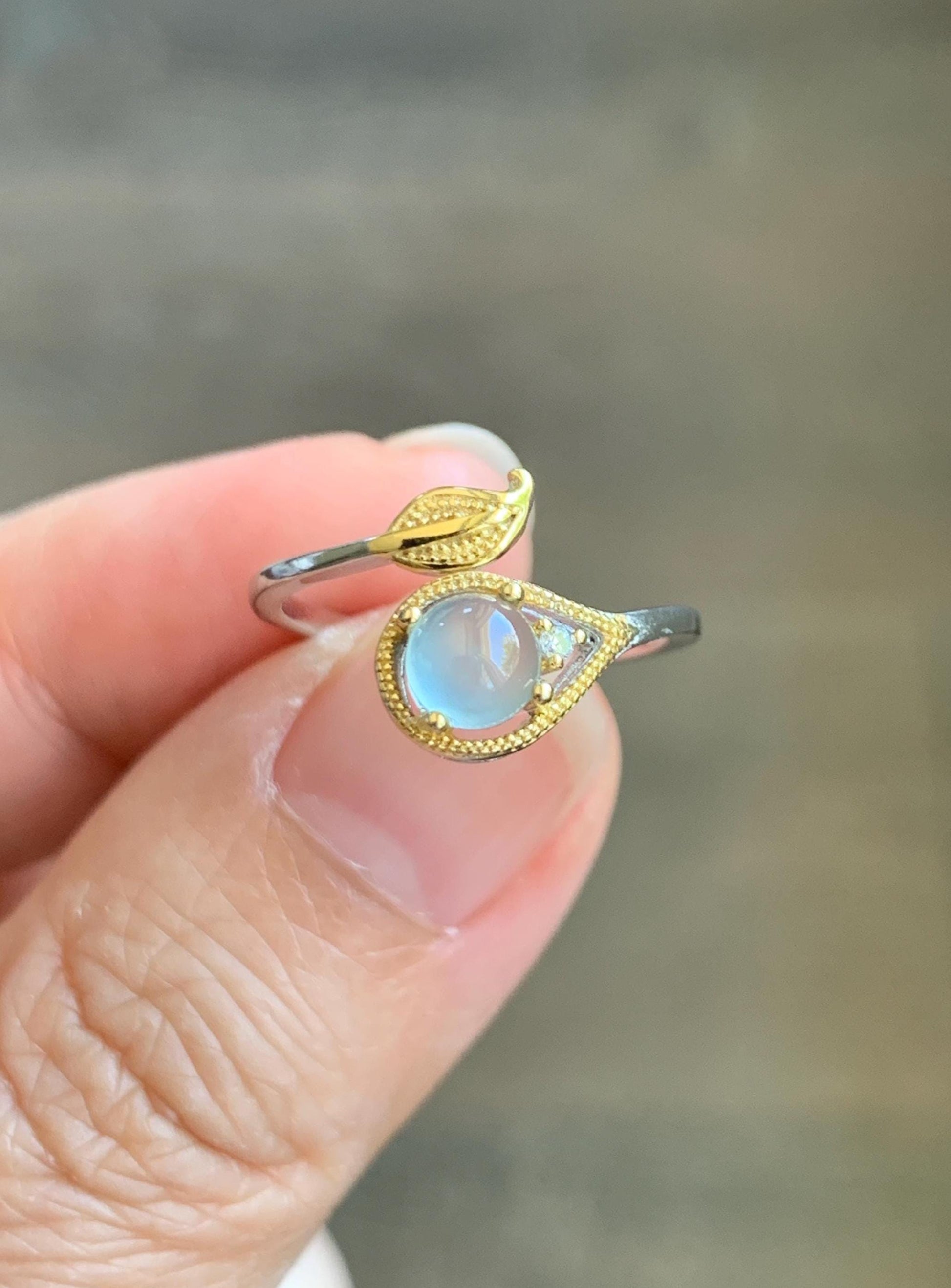 Natural Grade A Guatemalan Icy Highly Translucent Pastel Blue Jadeite Open Band Ring Sterling Silver Size Adjustable 天然冰危淡蓝翡翠开口银镶戒指 MWL150C