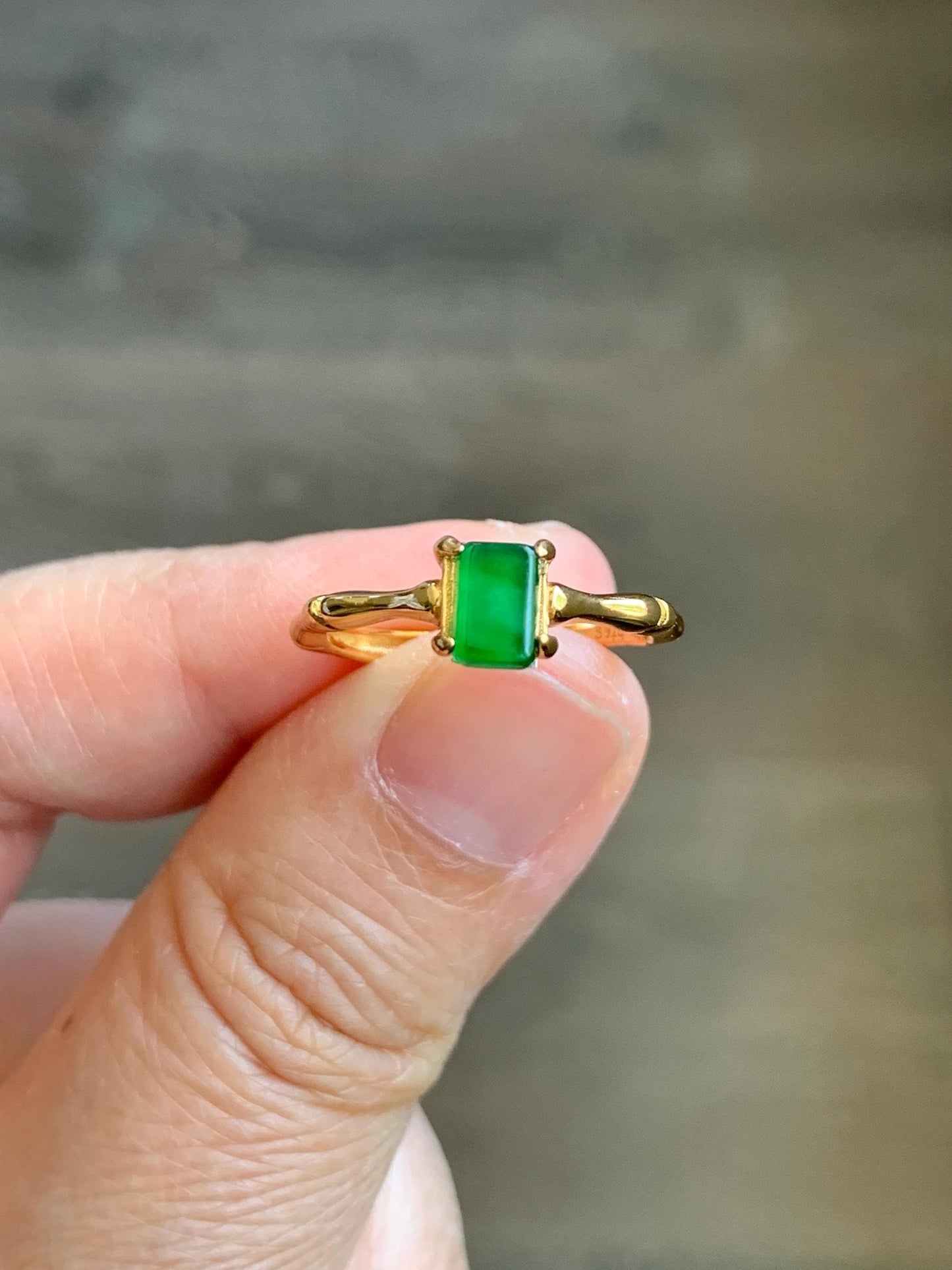 Natural Grade A Guatemalan Icy Translucent Vibrant Green Jade Jadeite Bamboo Ring Sterling Silver Size Adjustable 天然冰危绿切割面翡翠竹节银镶戒指 ZJL55C