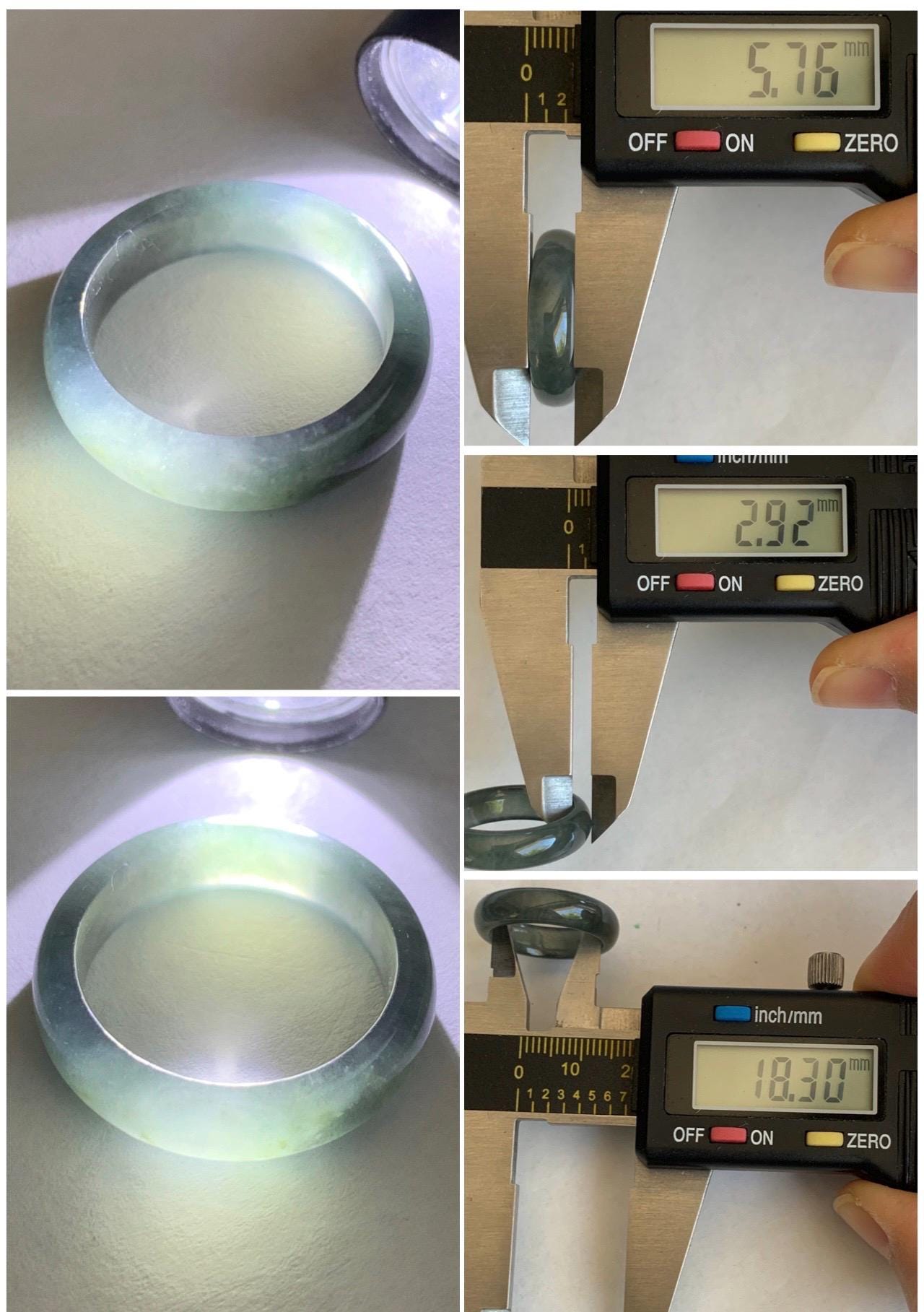 Natural Grade A Guatemalan Icy Translucent Gelatinous Dark Wuji Jade Jadeite Band Ring Size 8 US 天然冰胶危乌鸡翡翠戒圈 WWJ150E