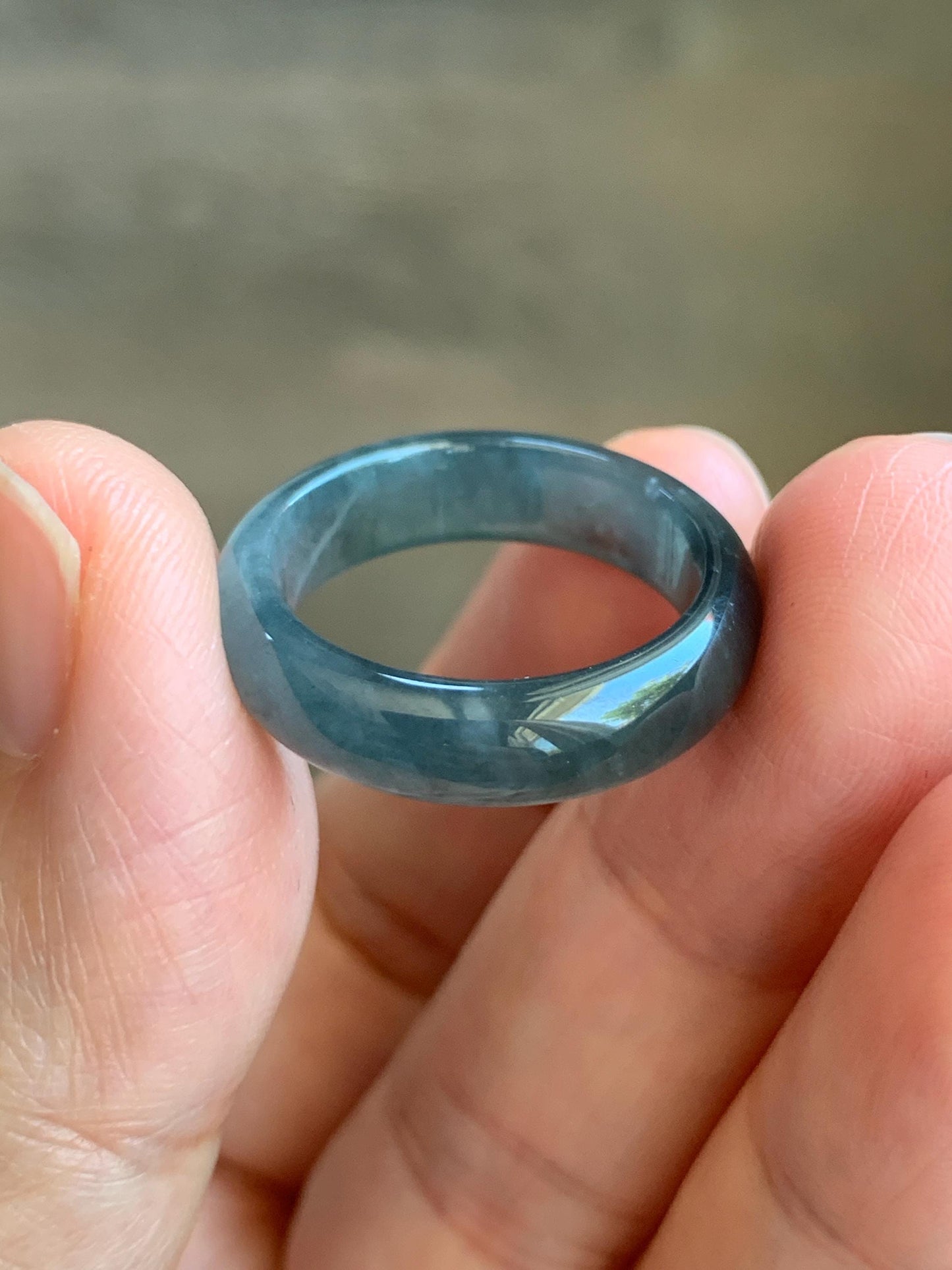 Natural Grade A Guatemalan Icy Translucent Gelatinous Dark Wuji Jade Jadeite Band Ring Size 8 US 天然冰胶危乌鸡翡翠戒圈 WWJ150E