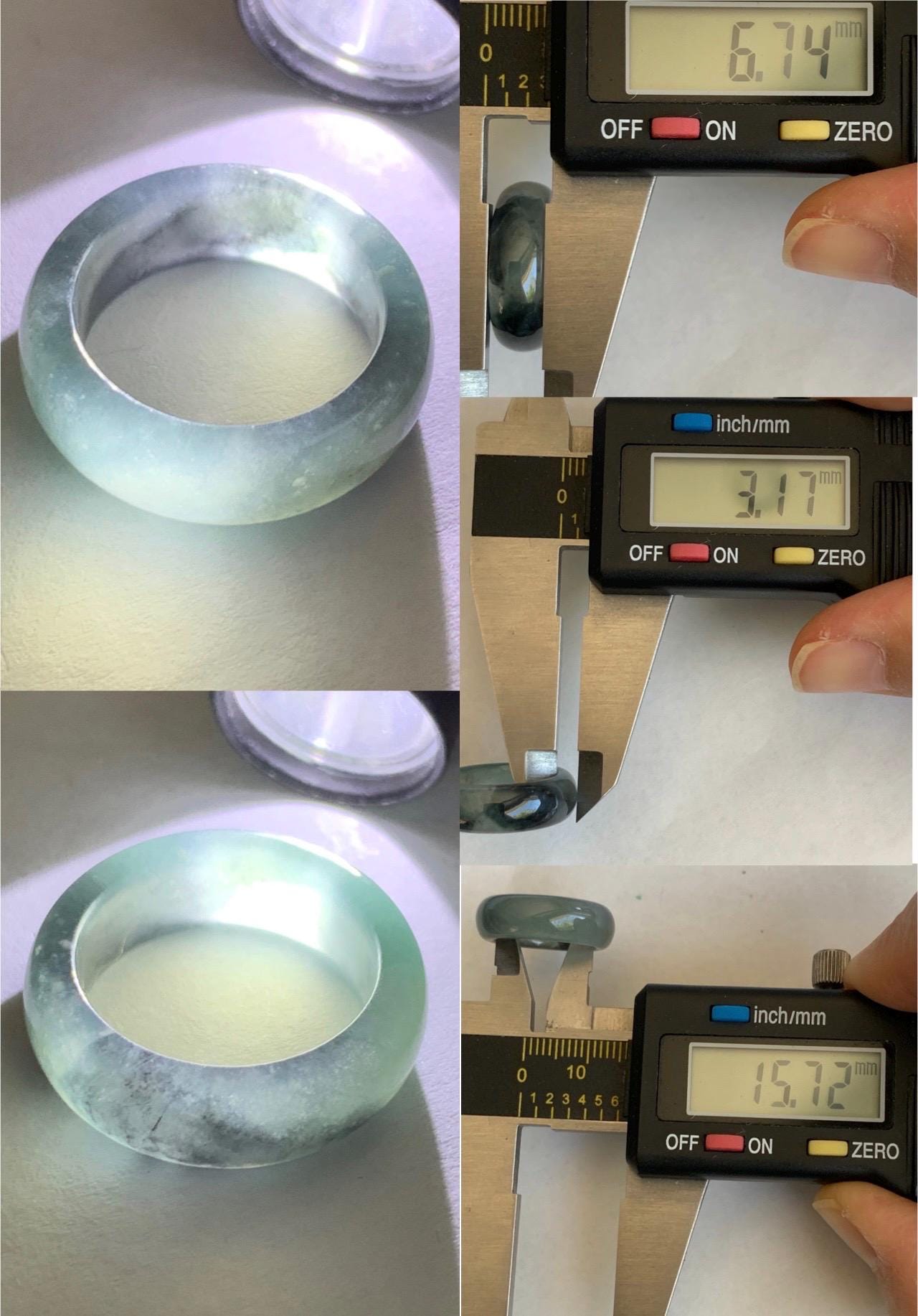Natural Grade A Guatemalan Icy Translucent Gelatinous Dark Wuji Jade Jadeite Band Ring Size 4.75 US 天然冰胶危乌鸡翡翠戒圈 WWJ150D