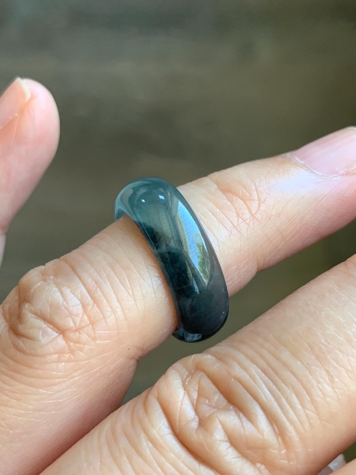 Natural Grade A Guatemalan Icy Translucent Gelatinous Dark Wuji Jade Jadeite Band Ring Size 4.75 US 天然冰胶危乌鸡翡翠戒圈 WWJ150D