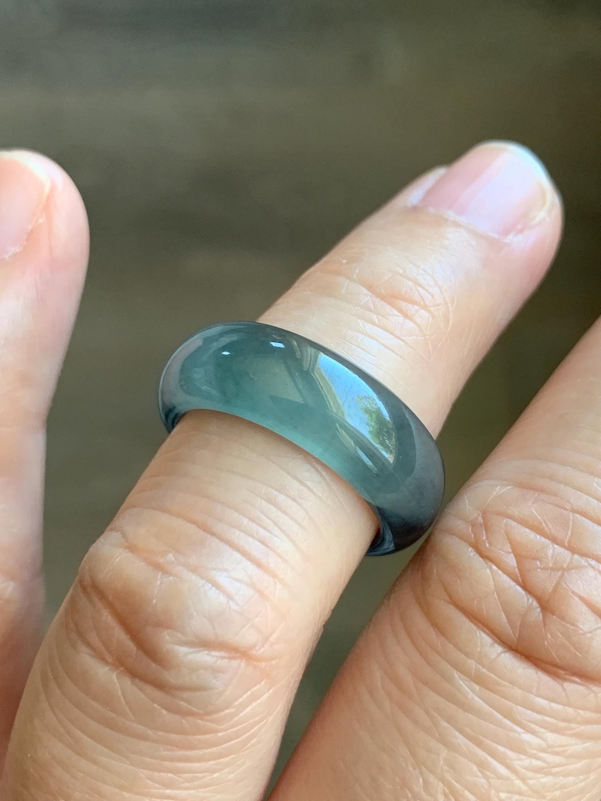 Natural Grade A Guatemalan Icy Translucent Gelatinous Dark Wuji Jade Jadeite Band Ring Size 4.75 US 天然冰胶危乌鸡翡翠戒圈 WWJ150D