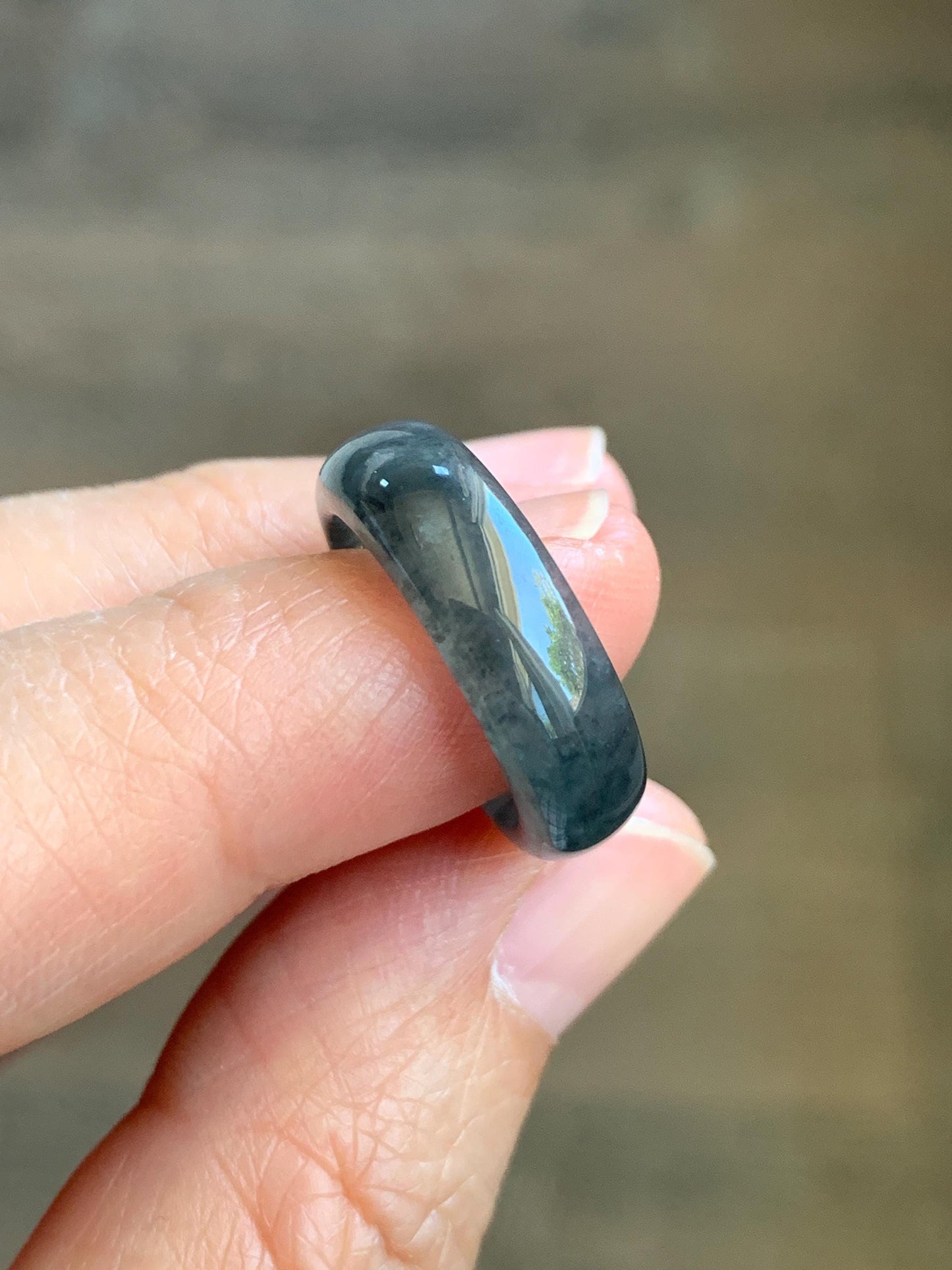 Natural Grade A Guatemalan Icy Translucent Gelatinous Dark Wuji Jade Jadeite Band Ring Size 4.75 US 天然冰胶危乌鸡翡翠戒圈 WWJ150C
