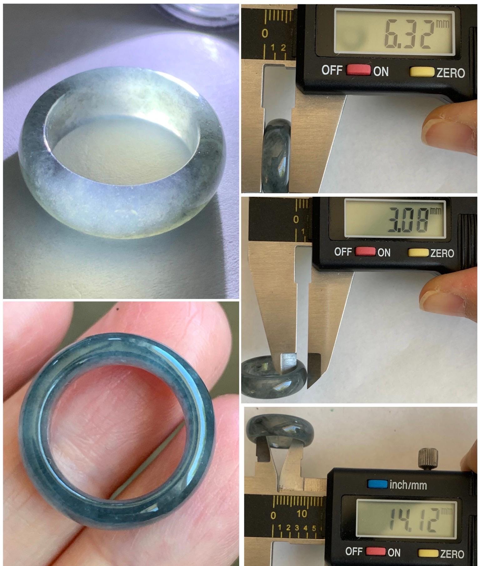 Natural Grade A Guatemalan Icy Translucent Gelatinous Dark Wuji Jade Jadeite Band Ring Size 2.75 US 天然冰胶危乌鸡翡翠戒圈 WWJ150B
