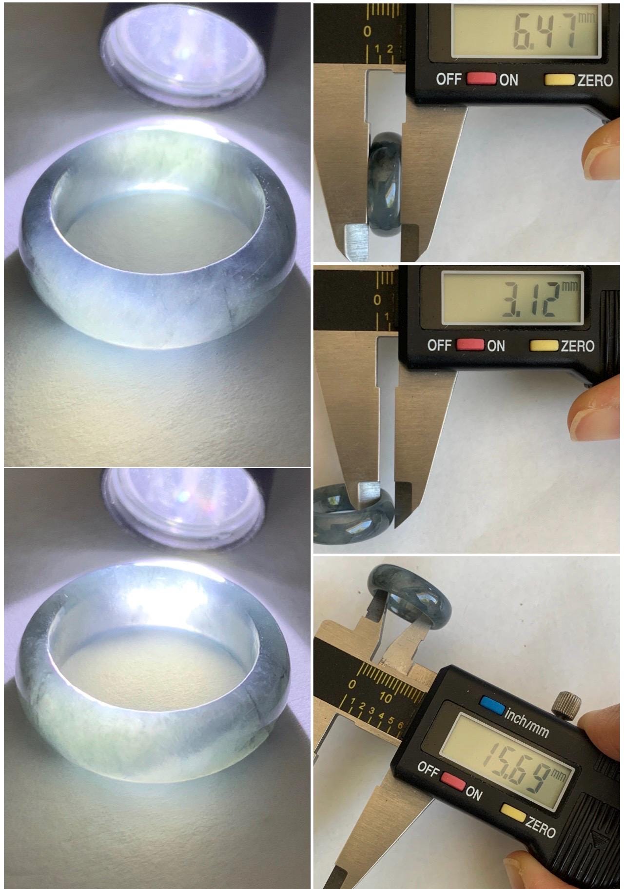 Natural Grade A Guatemalan Icy Translucent Gelatinous Dark Wuji Jade Jadeite Band Ring Size 4.75 US 天然冰胶危乌鸡翡翠戒圈 WWJ150A