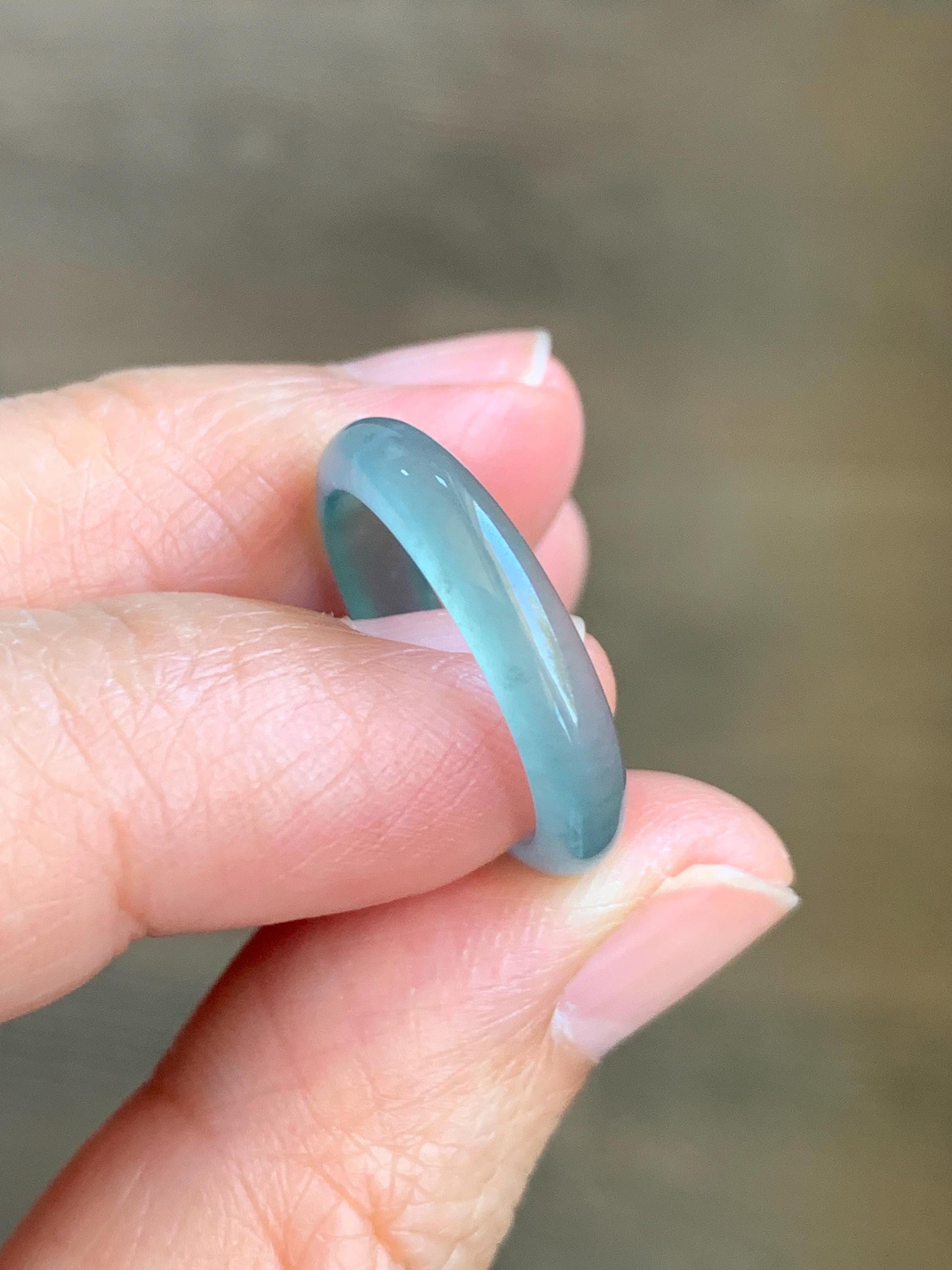 Natural Grade A Guatemalan Premium Icy Highly Translucent Pastel Teal Blue Jade Jadeite Band Ring Size 6.5 US 天然冰危蓝绿起冰起光翡翠戒圈 WLU44-2