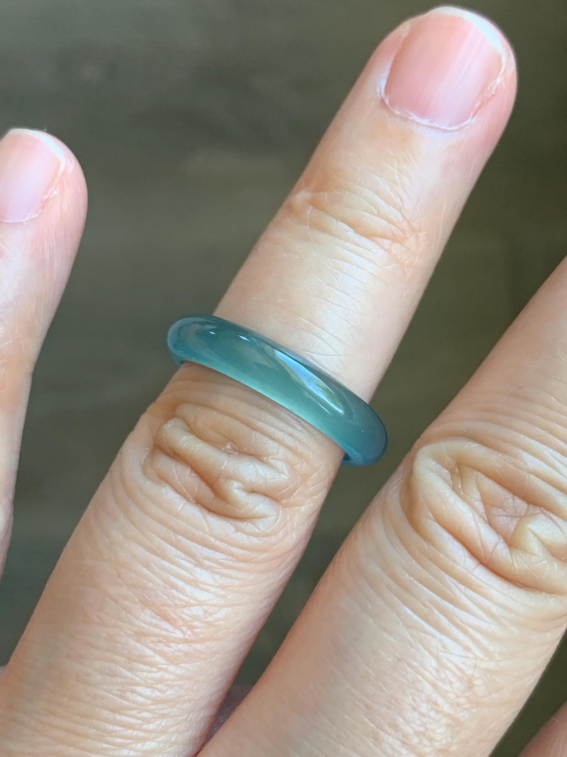Natural Grade A Guatemalan Premium Icy Highly Translucent Pastel Teal Blue Jade Jadeite Band Ring Size 6.5 US 天然冰危蓝绿起冰起光翡翠戒圈 WLU44-2