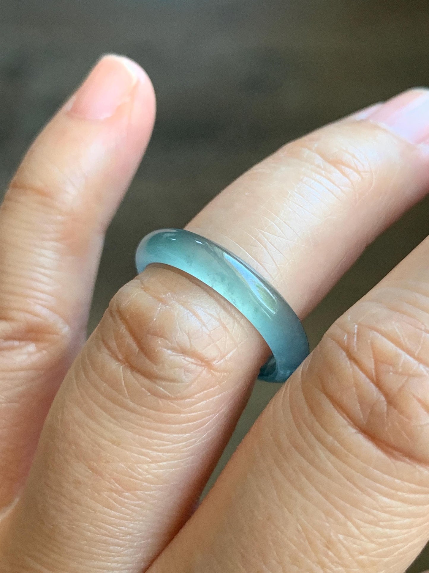Natural Grade A Guatemalan Premium Icy Highly Translucent Pastel Teal Blue Jade Jadeite Band Ring Size 6.5 US 天然冰危蓝绿起冰起光翡翠戒圈 WLU44-2