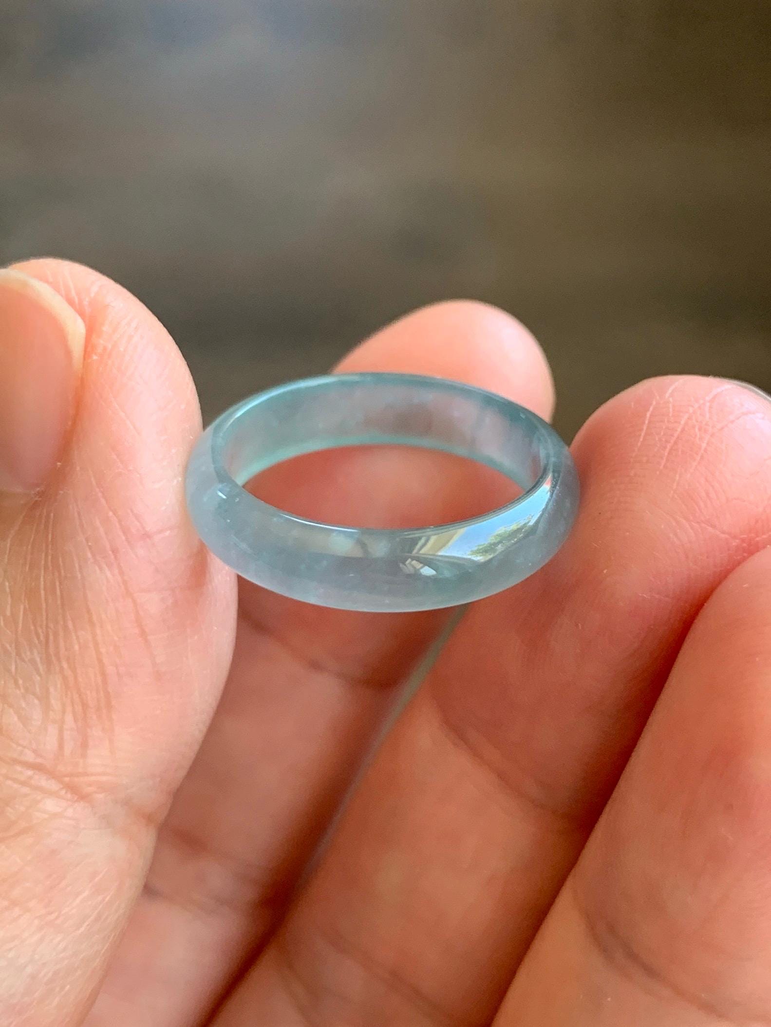 Natural Grade A Guatemalan Premium Icy Highly Translucent Pastel Teal Blue Jade Jadeite Band Ring Size 6.5 US 天然冰危蓝绿起冰起光翡翠戒圈 WLU44-1