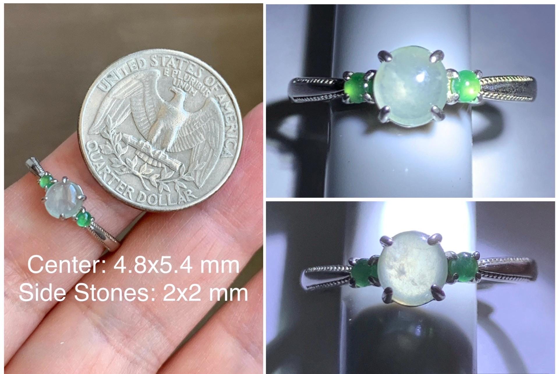 Natural Grade A Icy Highly Translucent Pastel Light Green Jade Jadeite Ring Sterling Silver Size 6 US Adjustable 天然起冰起光晴底翡翠银镶戒指 XMQ55C