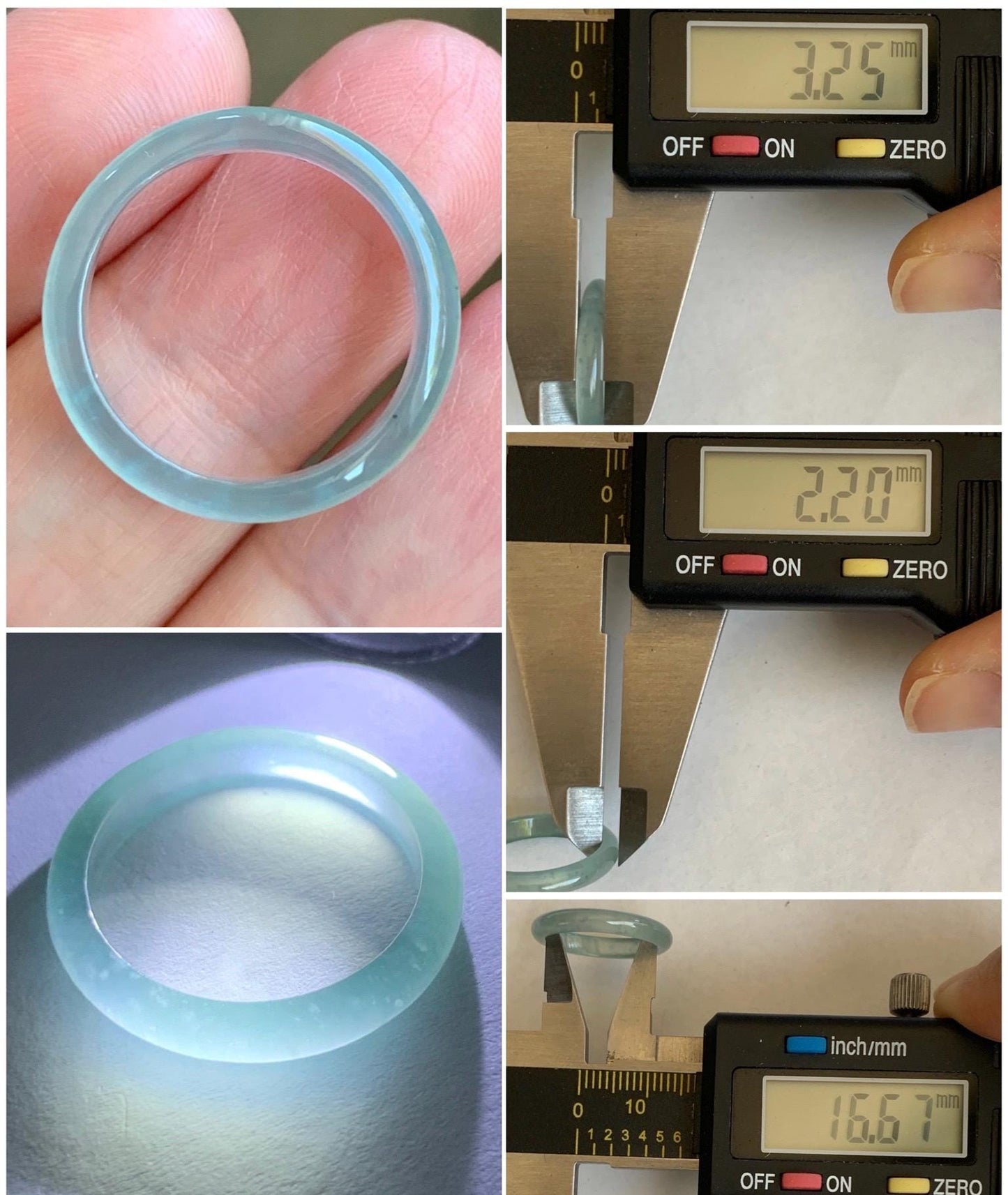 Natural Grade A Guatemalan Premium Icy Highly Translucent Pastel Teal Blue Jade Jadeite Band Ring Size 6 US 天然冰危蓝绿起冰起光翡翠戒圈 XQL44C
