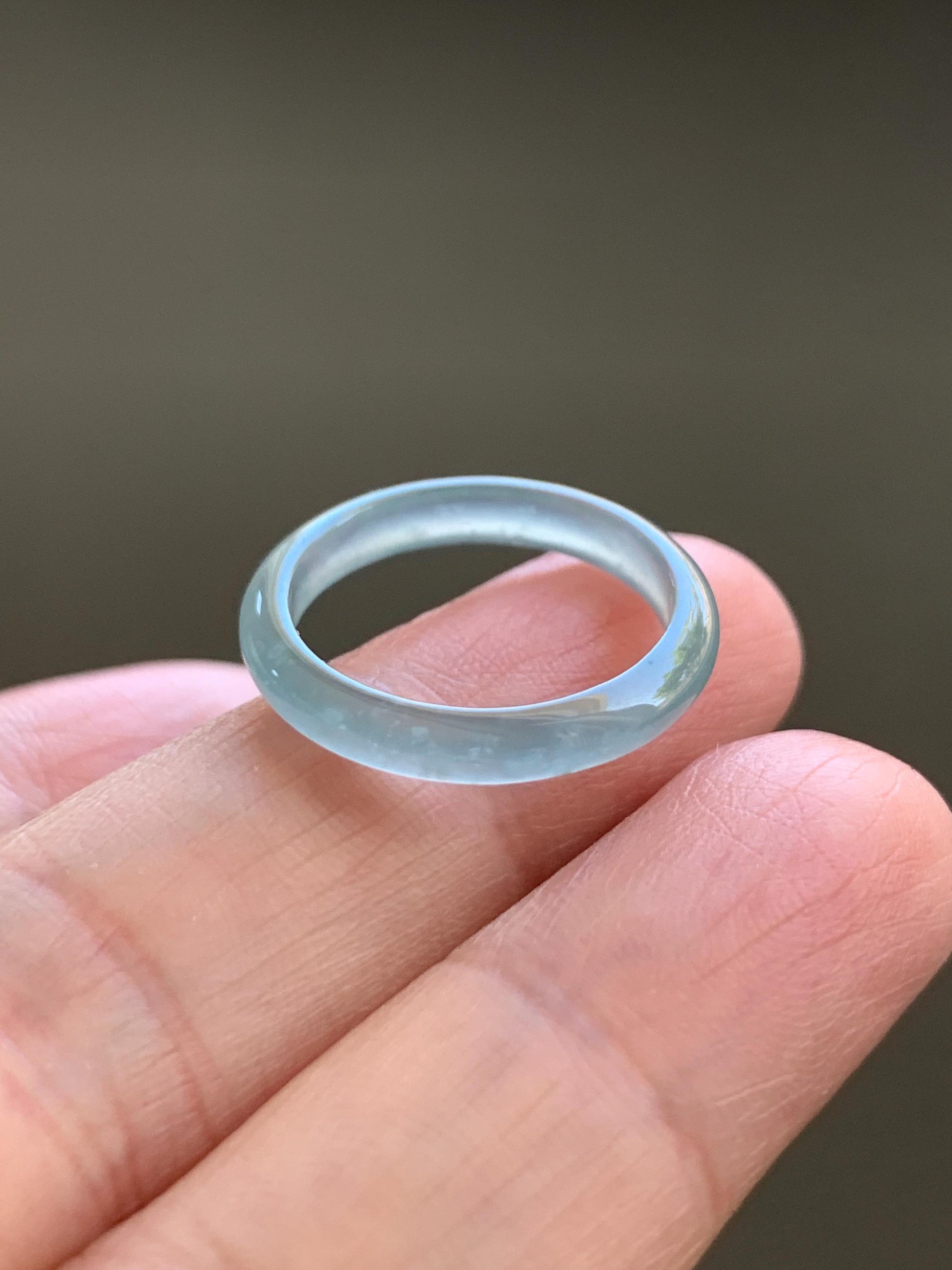 Natural Grade A Guatemalan Premium Icy Highly Translucent Pastel Teal Blue Jade Jadeite Band Ring Size 6 US 天然冰危蓝绿起冰起光翡翠戒圈 XQL44C