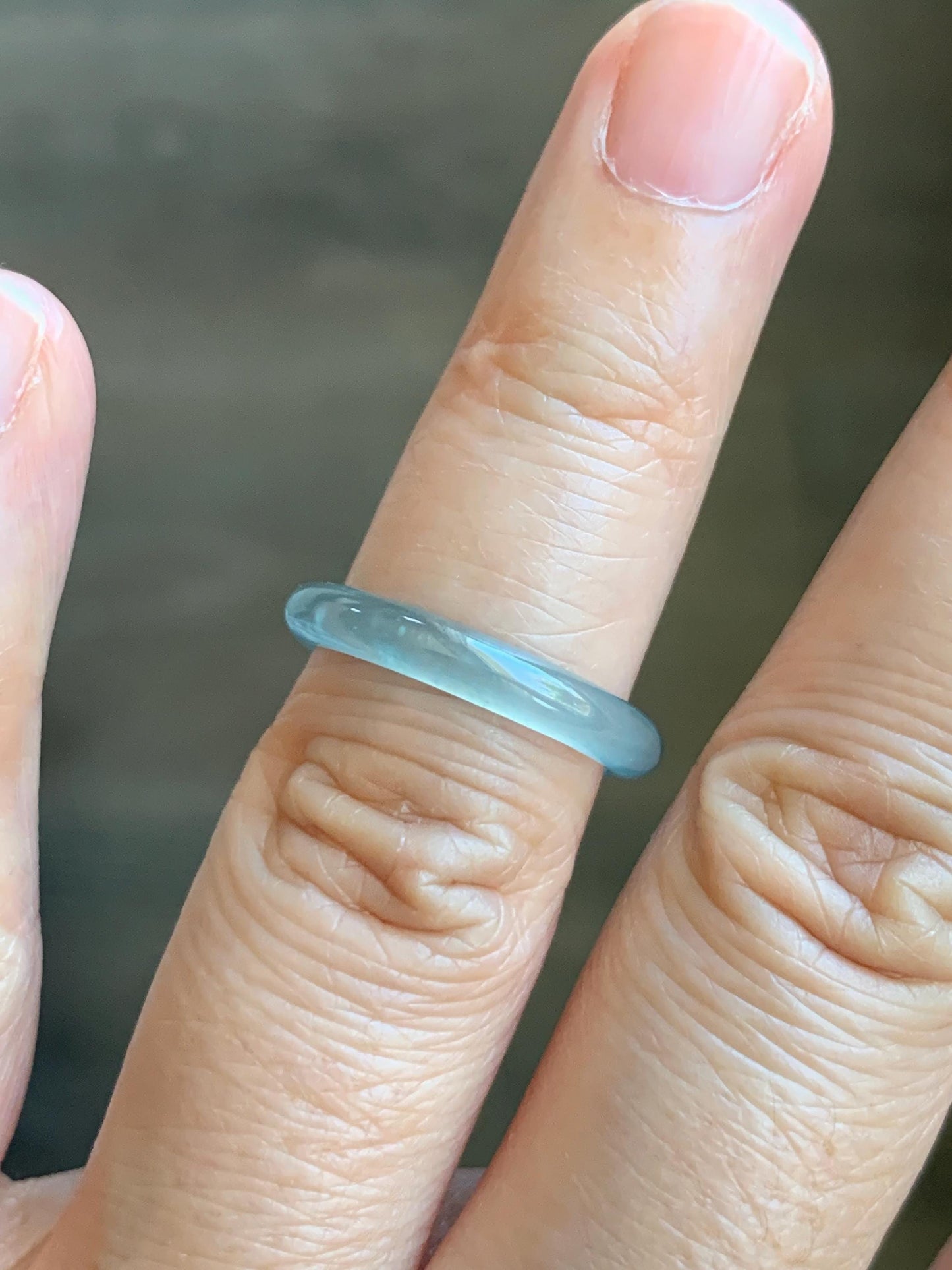 Natural Grade A Guatemalan Premium Icy Highly Translucent Pastel Teal Blue Jade Jadeite Band Ring Size 6 US 天然冰危蓝绿起冰起光翡翠戒圈 XQL44C